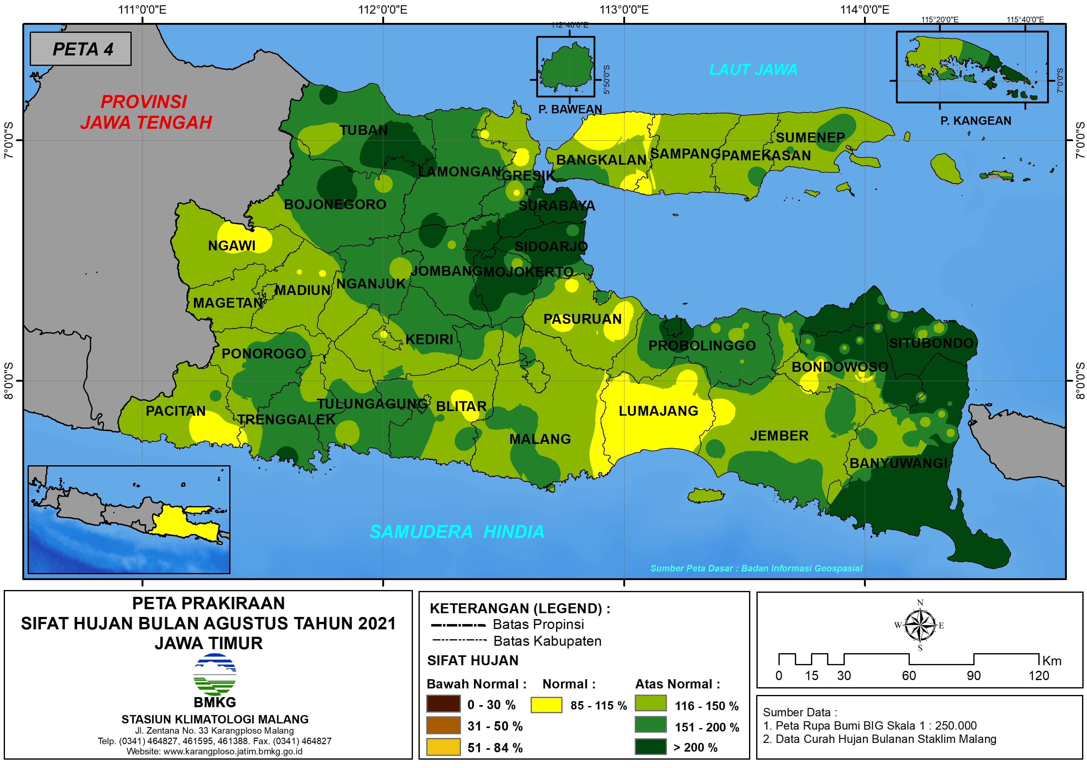 (Prakiraan - Bulanan) Sifat Hujan Bulan AGUSTUS Tahun 2021 - Update dari Analisis Bulan Juni Tahun 2021 di Provinsi Jawa Timur