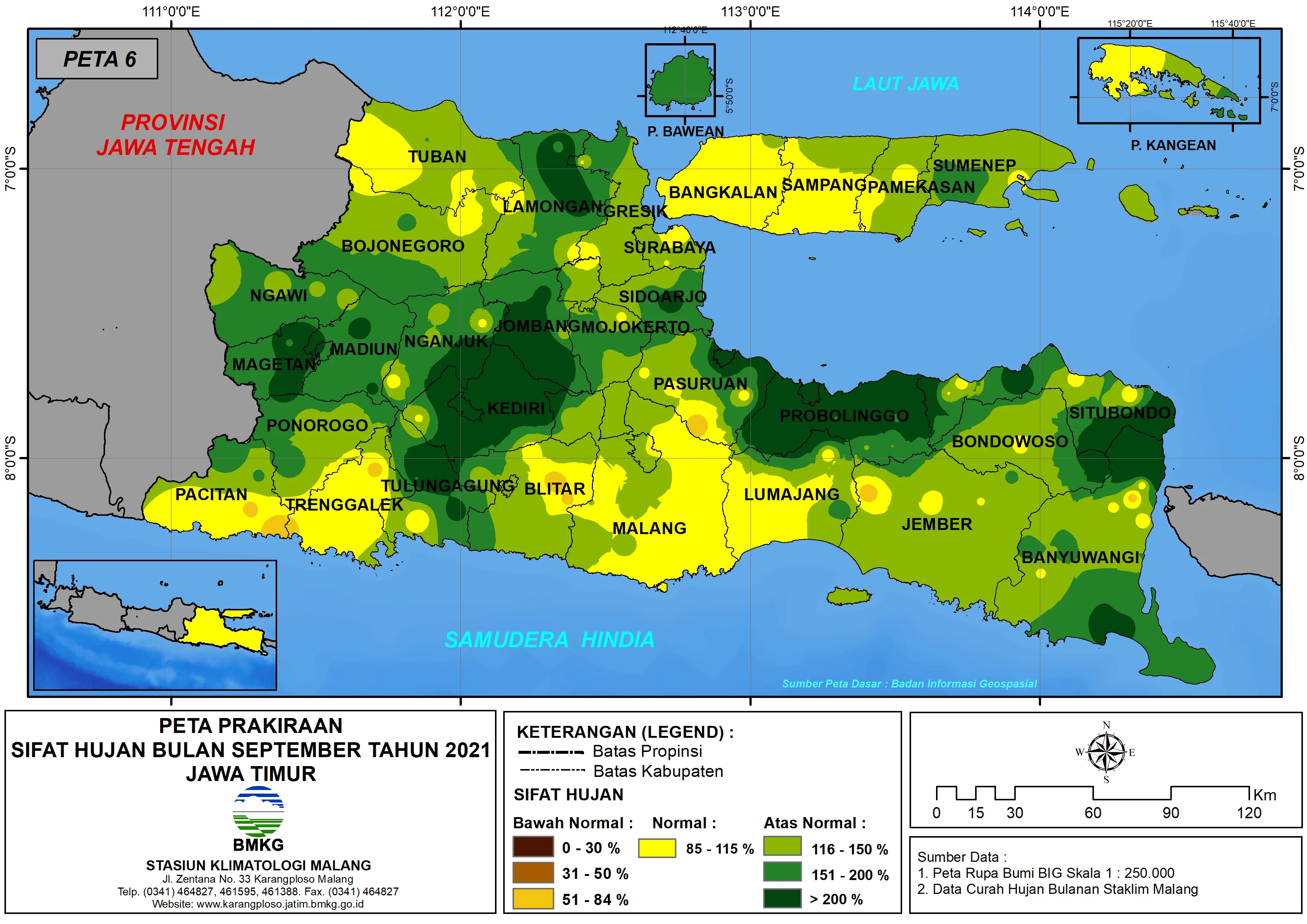 (Prakiraan - Bulanan) Sifat Hujan Bulan SEPTEMBER Tahun 2021 - Update dari Analisis Bulan Juni Tahun 2021 di Provinsi Jawa Timur