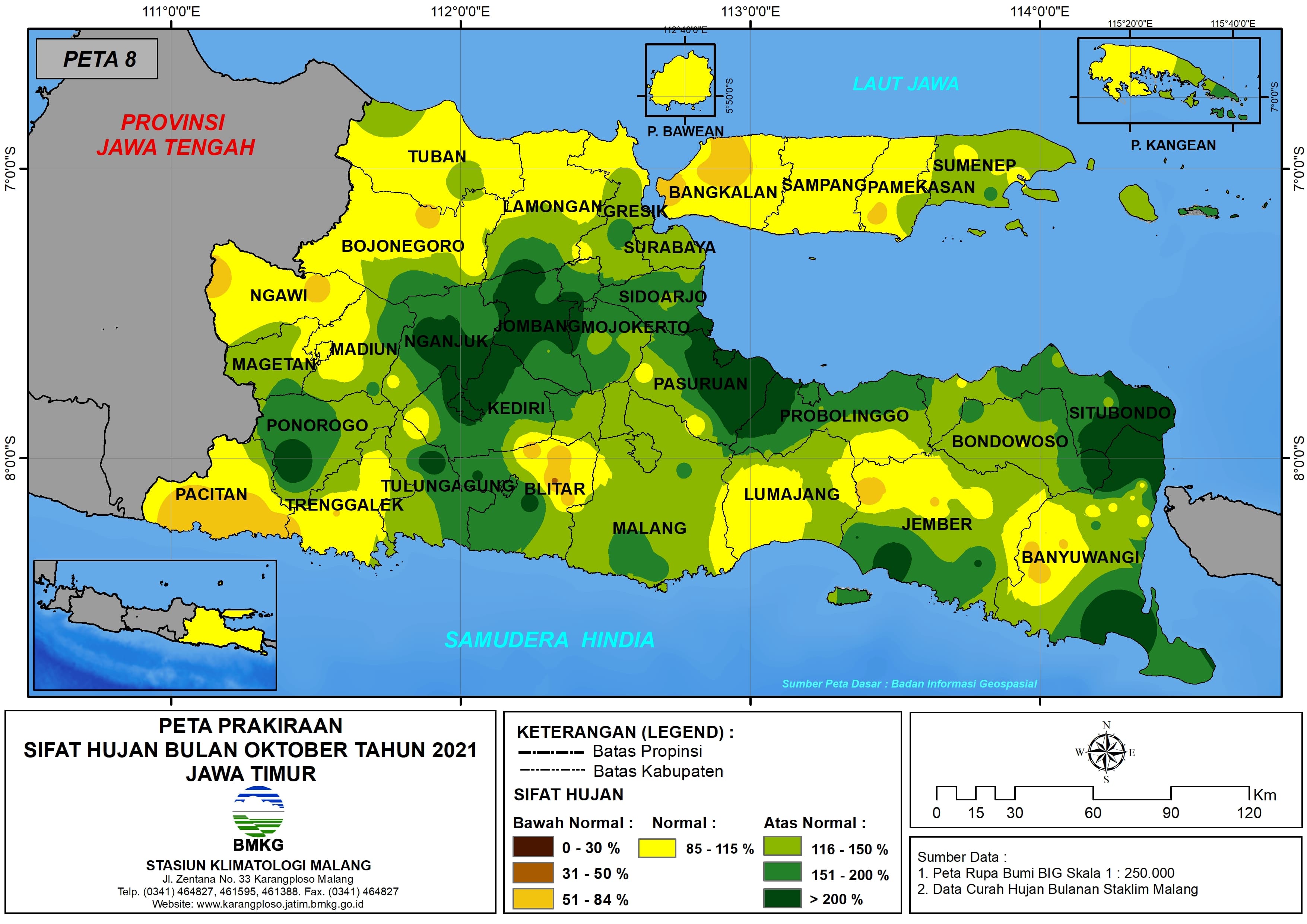 (Prakiraan - Bulanan) Sifat Hujan Bulan OKTOBER Tahun 2021 - Update dari Analisis Bulan Juni Tahun 2021 di Provinsi Jawa Timur