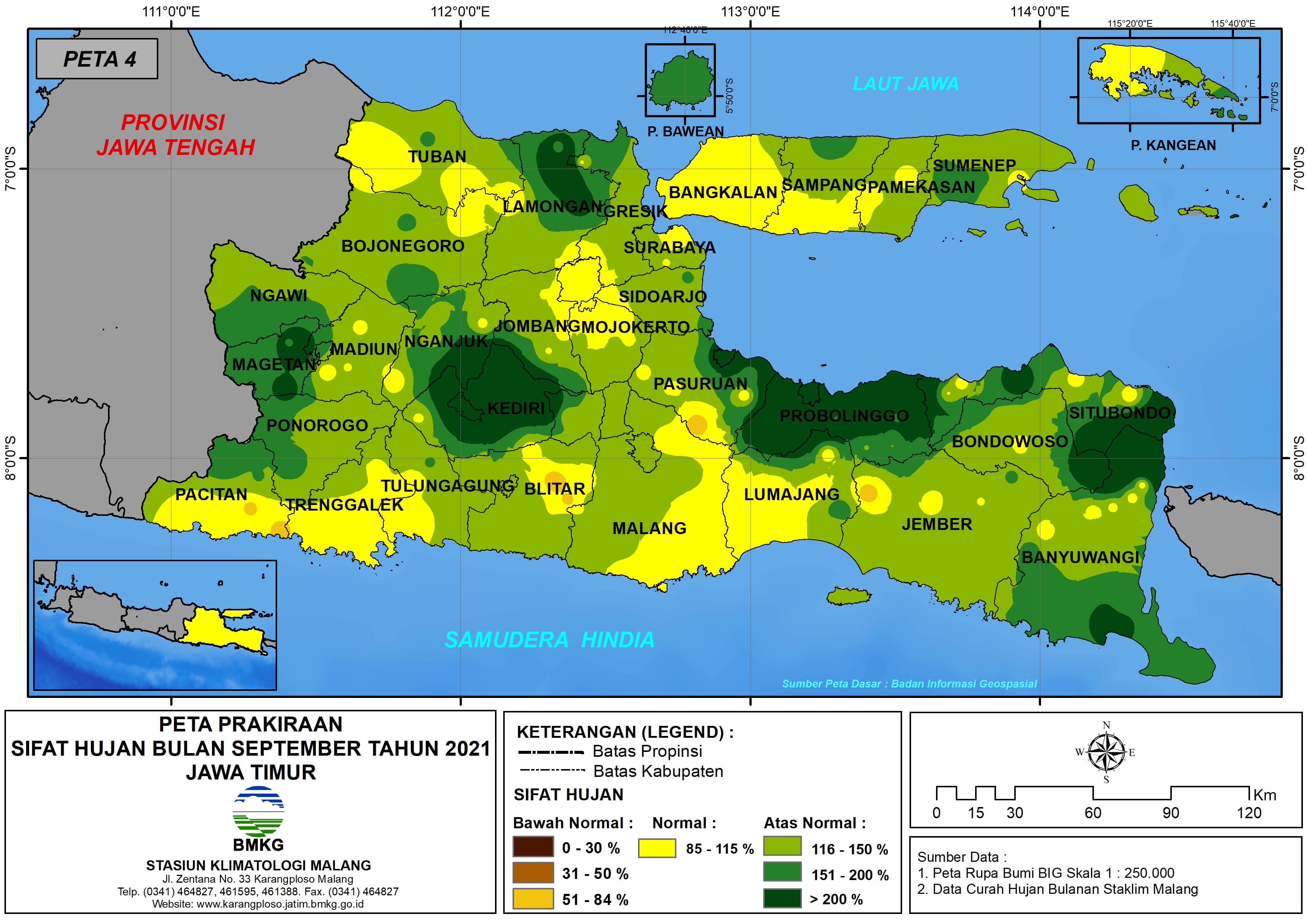 (Prakiraan - Bulanan) Sifat Hujan Bulan SEPTEMBER Tahun 2021 - Update dari Analisis Bulan Juli Tahun 2021 di Provinsi Jawa Timur
