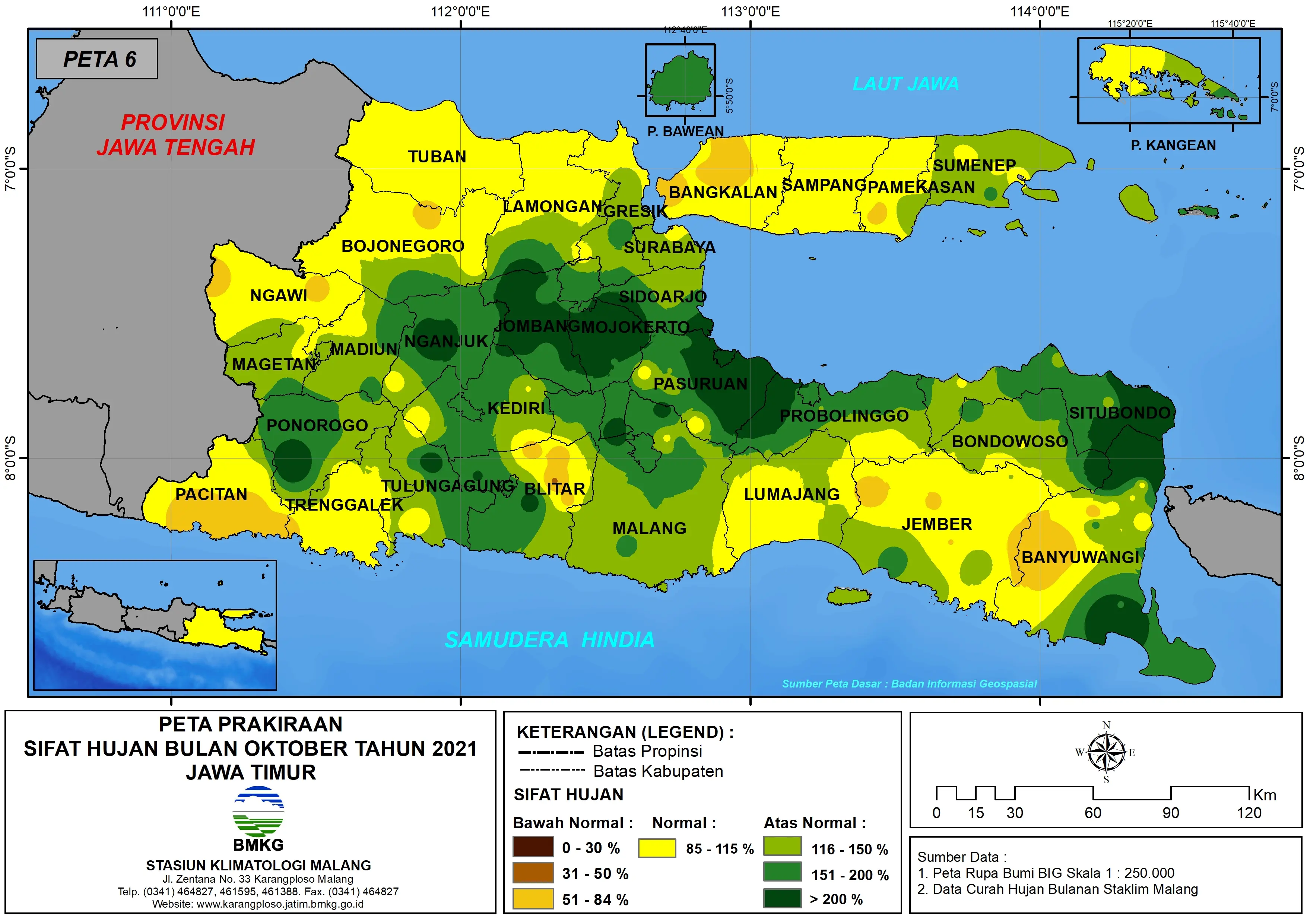 (Prakiraan - Bulanan) Sifat Hujan Bulan OKTOBER Tahun 2021 - Update dari Analisis Bulan Juli Tahun 2021 di Provinsi Jawa Timur