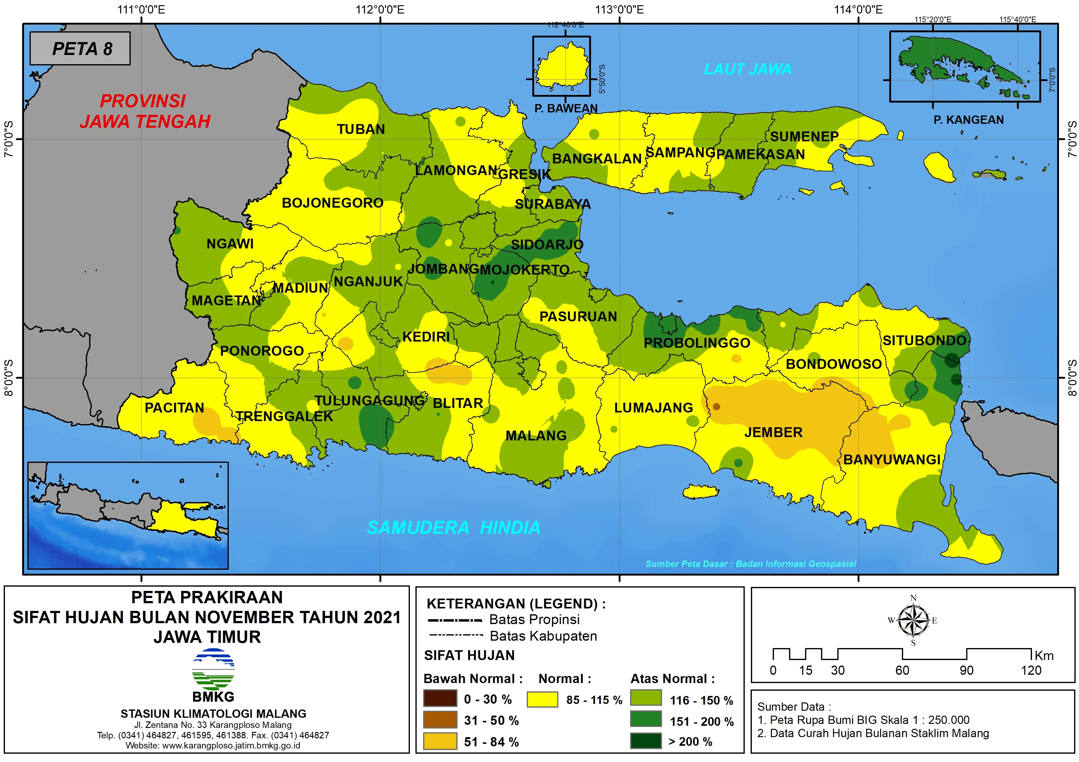 (Prakiraan - Bulanan) Sifat Hujan Bulan NOVEMBER Tahun 2021 - Update dari Analisis Bulan Juli Tahun 2021 di Provinsi Jawa Timur