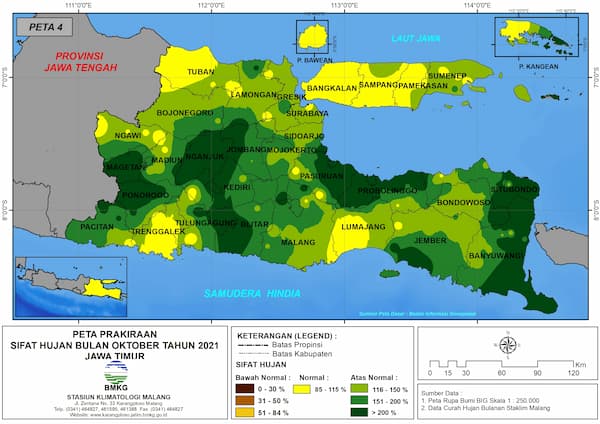(Prakiraan - Bulanan) Sifat Hujan Bulan OKTOBER Tahun 2021 - Update dari Analisis Bulan Agustus Tahun 2021 di Provinsi Jawa Timur