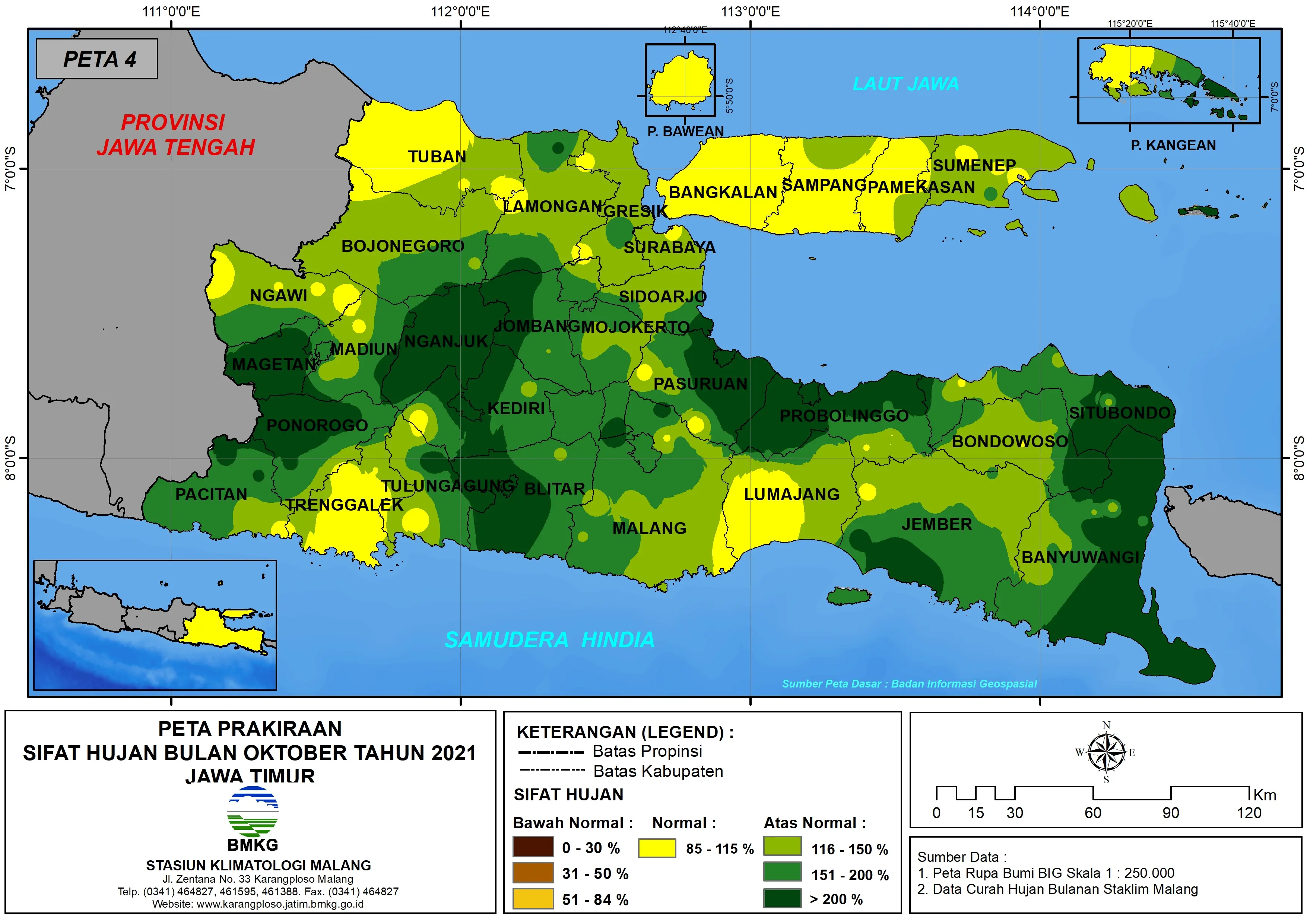 (Prakiraan - Bulanan) Sifat Hujan Bulan OKTOBER Tahun 2021 - Update dari Analisis Bulan Agustus Tahun 2021 di Provinsi Jawa Timur