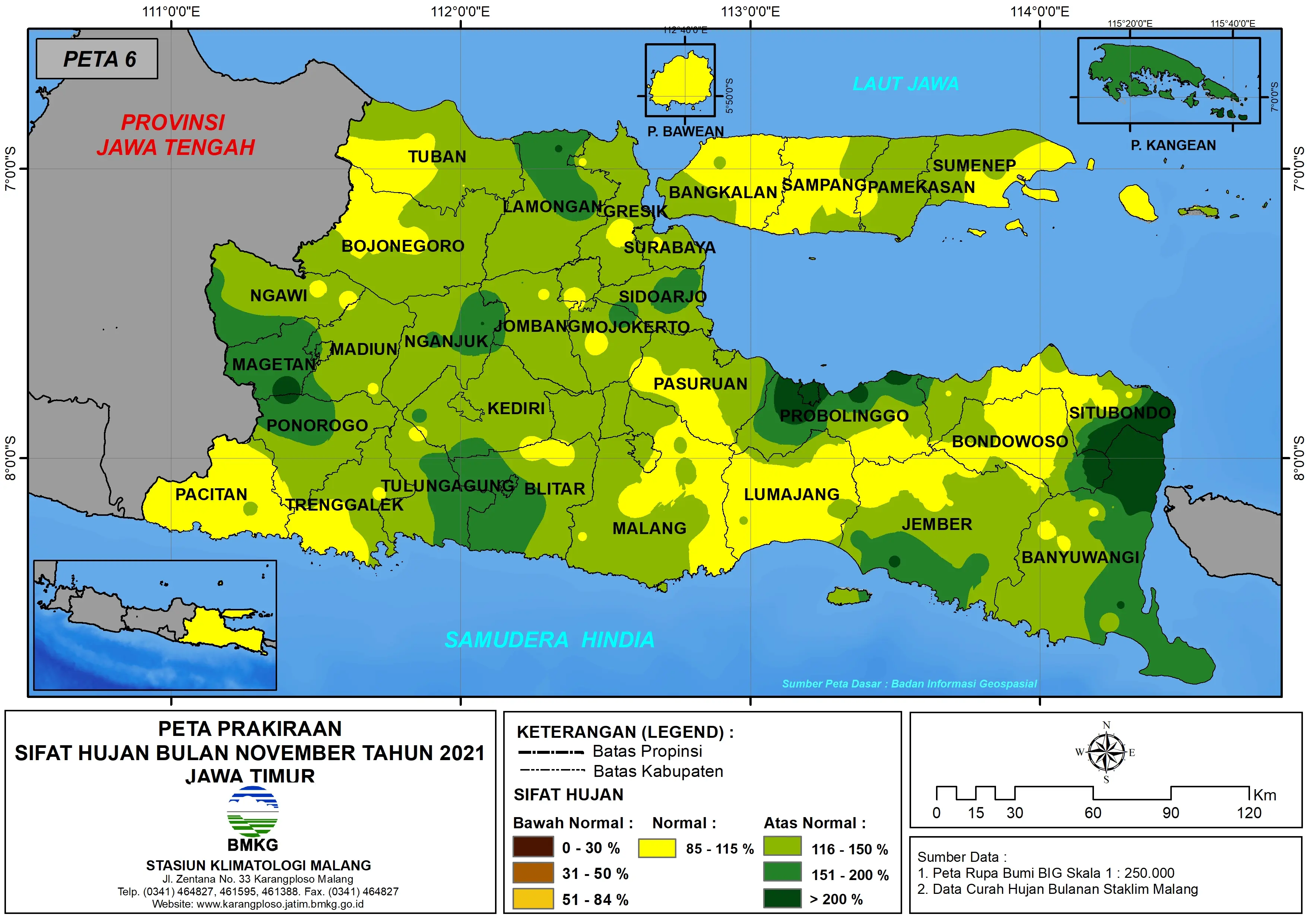 (Prakiraan - Bulanan) Sifat Hujan Bulan NOVEMBER Tahun 2021 - Update dari Analisis Bulan Agustus Tahun 2021 di Provinsi Jawa Timur