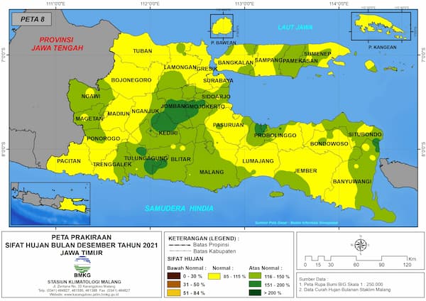 (Prakiraan - Bulanan) Sifat Hujan Bulan DESEMBER Tahun 2021 - Update dari Analisis Bulan Agustus Tahun 2021 di Provinsi Jawa Timur