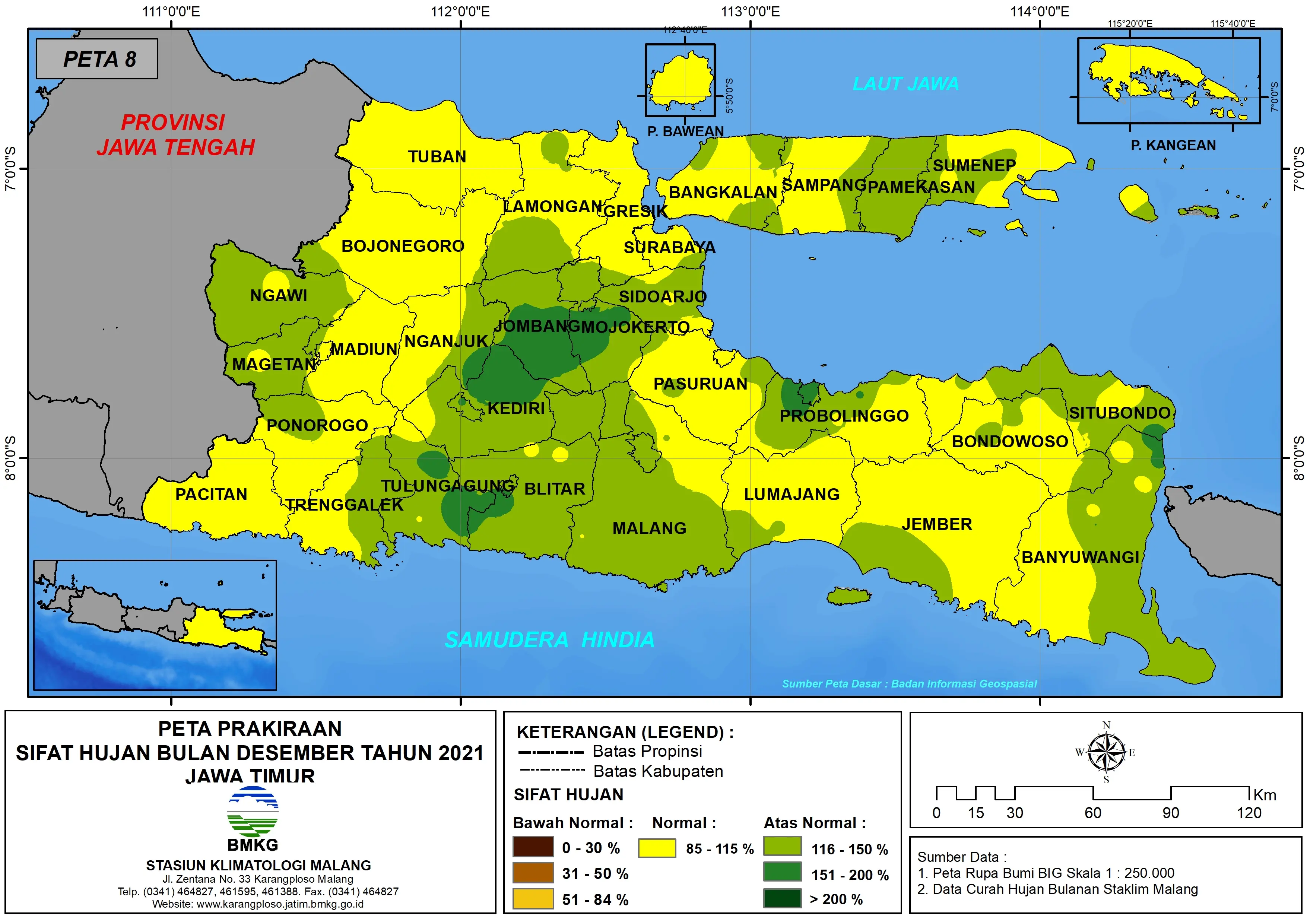 (Prakiraan - Bulanan) Sifat Hujan Bulan DESEMBER Tahun 2021 - Update dari Analisis Bulan Agustus Tahun 2021 di Provinsi Jawa Timur