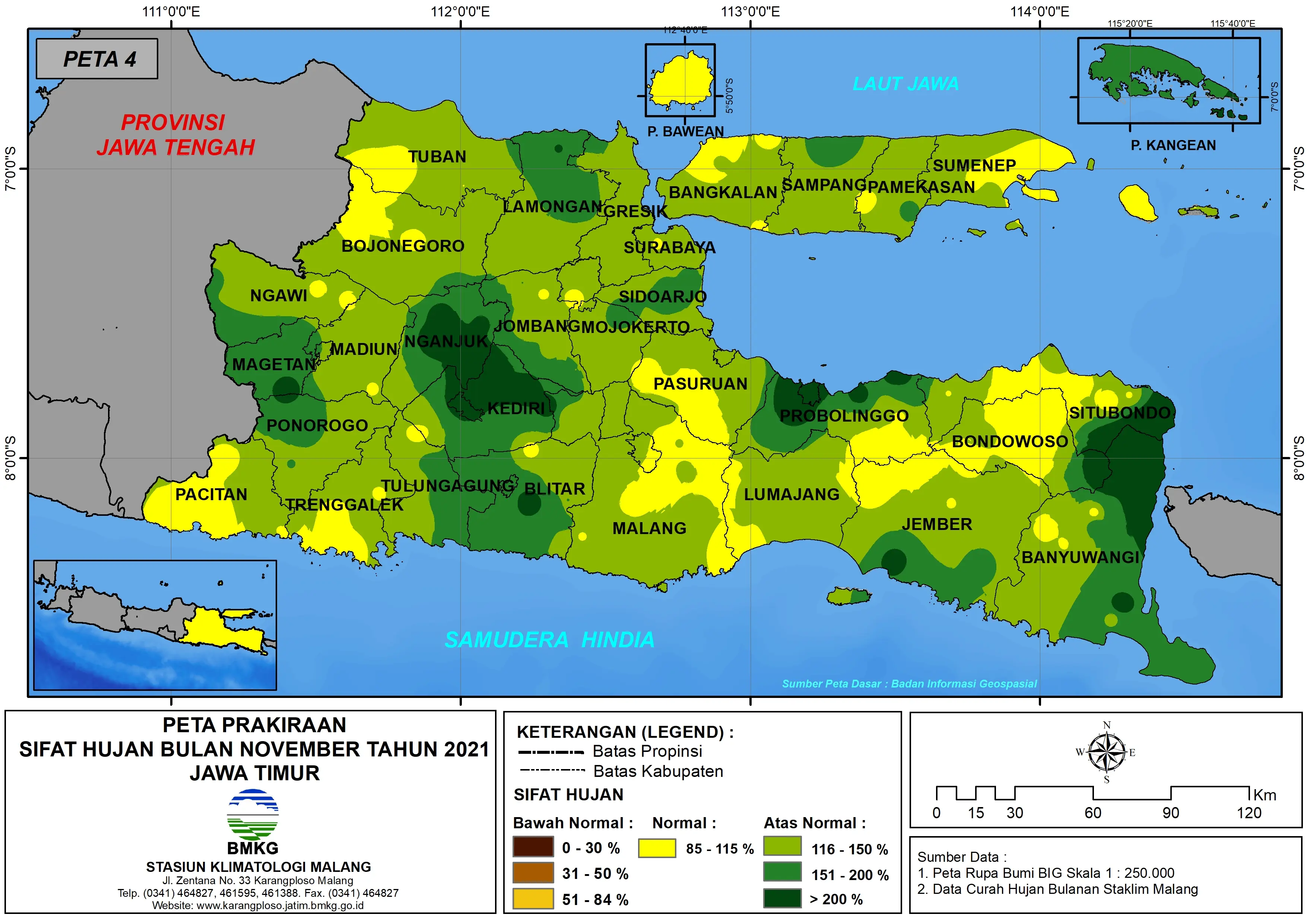 (Prakiraan - Bulanan) Sifat Hujan Bulan NOVEMBER Tahun 2021 - Update dari Analisis Bulan September Tahun 2021 di Provinsi Jawa Timur