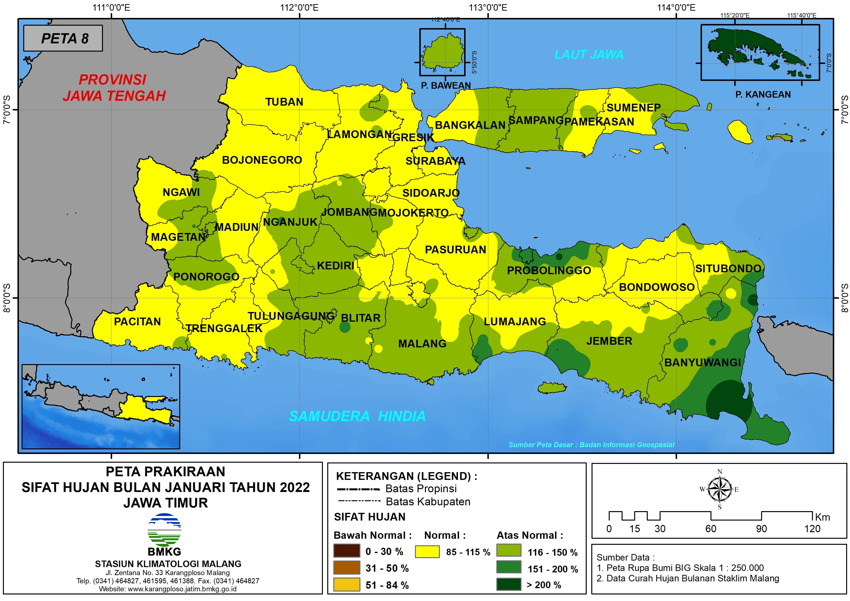 (Prakiraan - Bulanan) Sifat Hujan Bulan JANUARI Tahun 2022 - Update dari Analisis Bulan September Tahun 2021 di Provinsi Jawa Timur