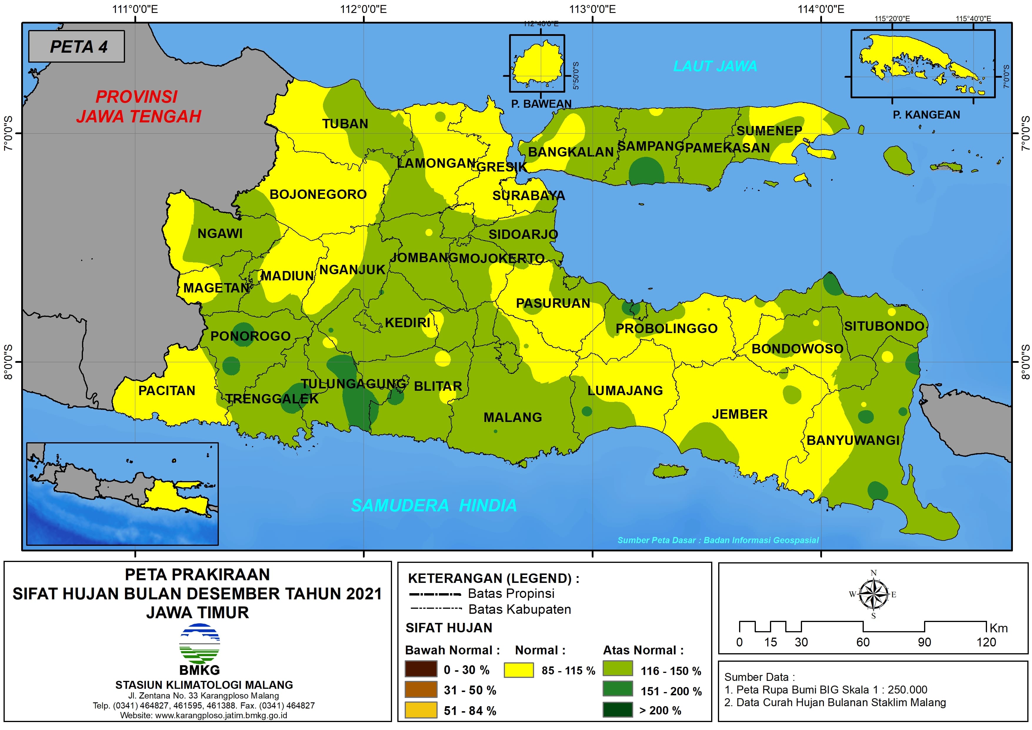(Prakiraan - Bulanan) Sifat Hujan Bulan DESEMBER Tahun 2021 - Update dari Analisis Bulan Oktober Tahun 2021 di Provinsi Jawa Timur