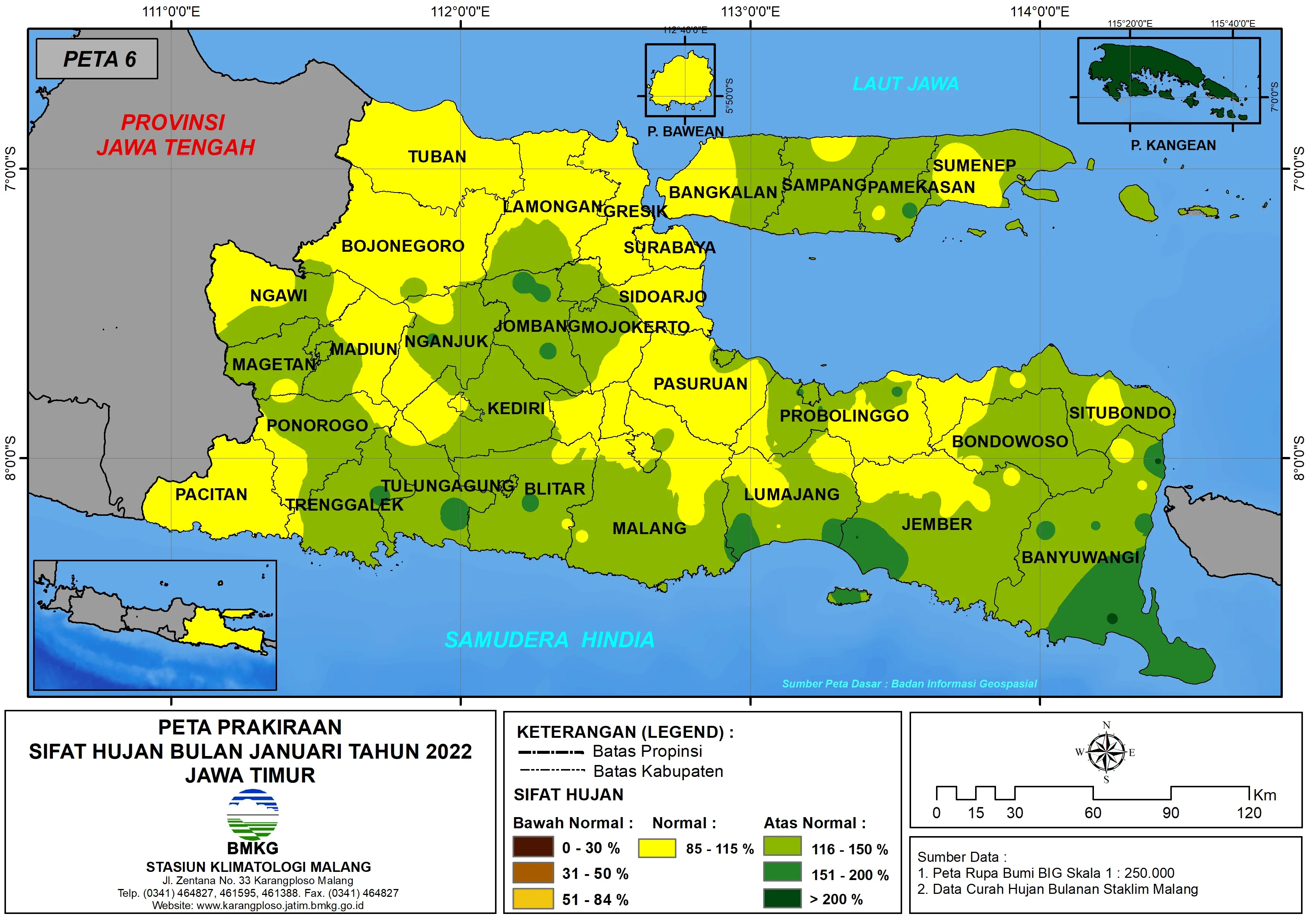 (Prakiraan - Bulanan) Sifat Hujan Bulan JANUARI Tahun 2022 - Update dari Analisis Bulan Oktober Tahun 2021 di Provinsi Jawa Timur