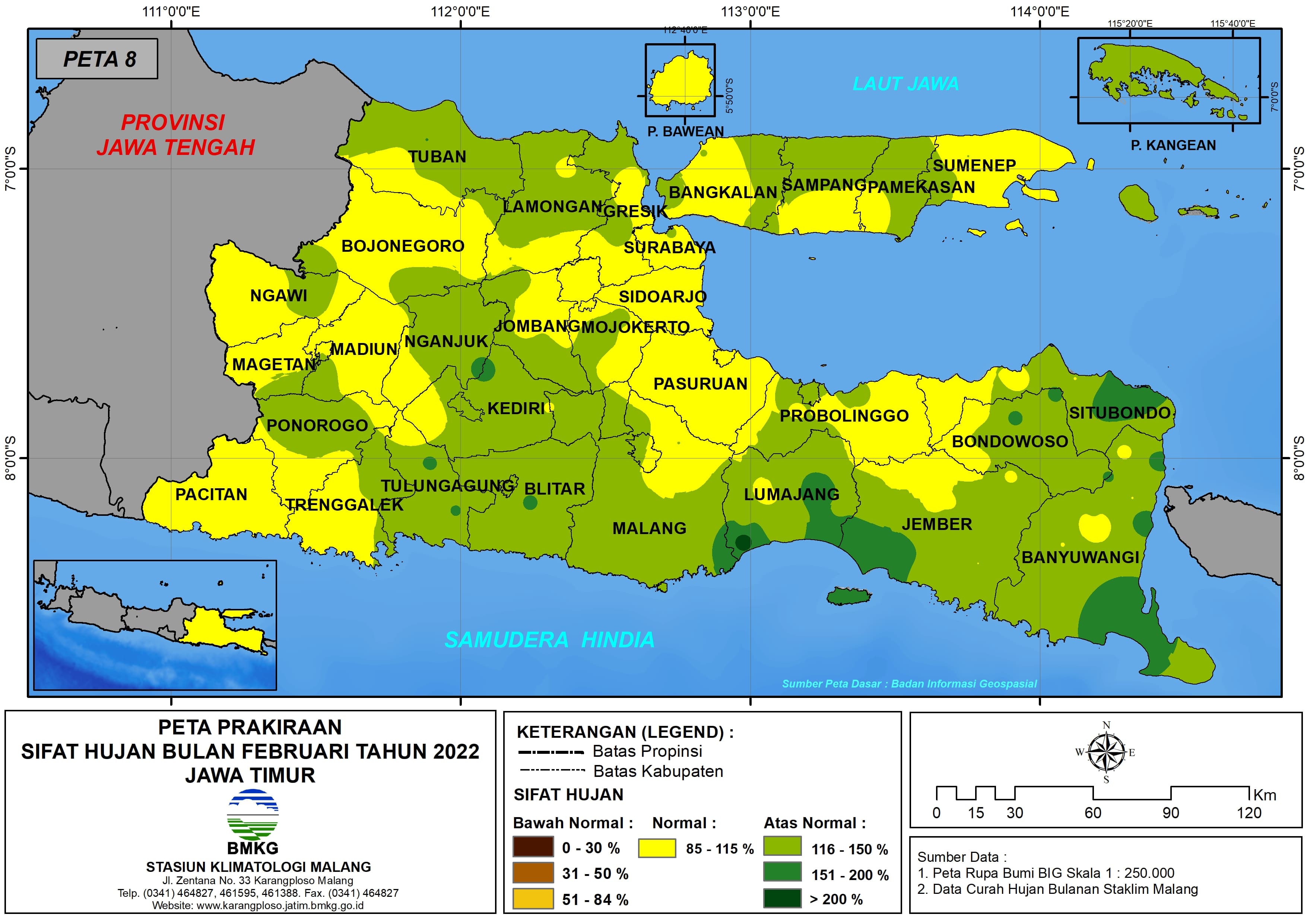 (Prakiraan - Bulanan) Sifat Hujan Bulan FEBRUARI Tahun 2022 - Update dari Analisis Bulan Oktober Tahun 2021 di Provinsi Jawa Timur