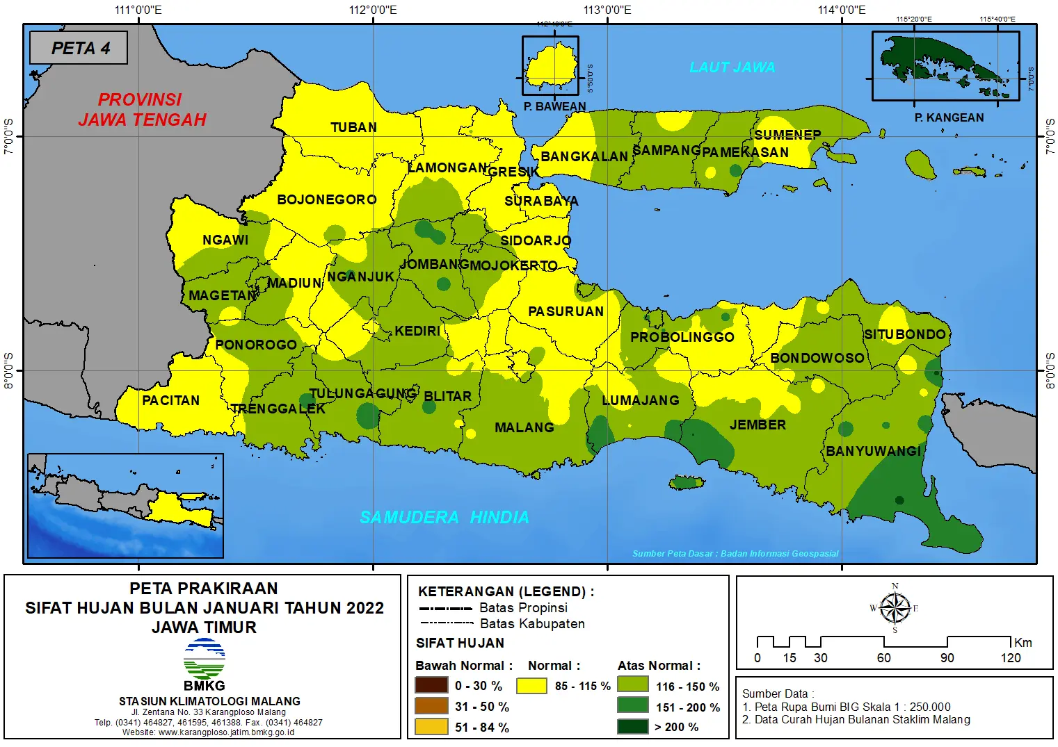 (Prakiraan - Bulanan) Sifat Hujan Bulan JANUARI Tahun 2022 - Update dari Analisis Bulan November Tahun 2021 di Provinsi Jawa Timur