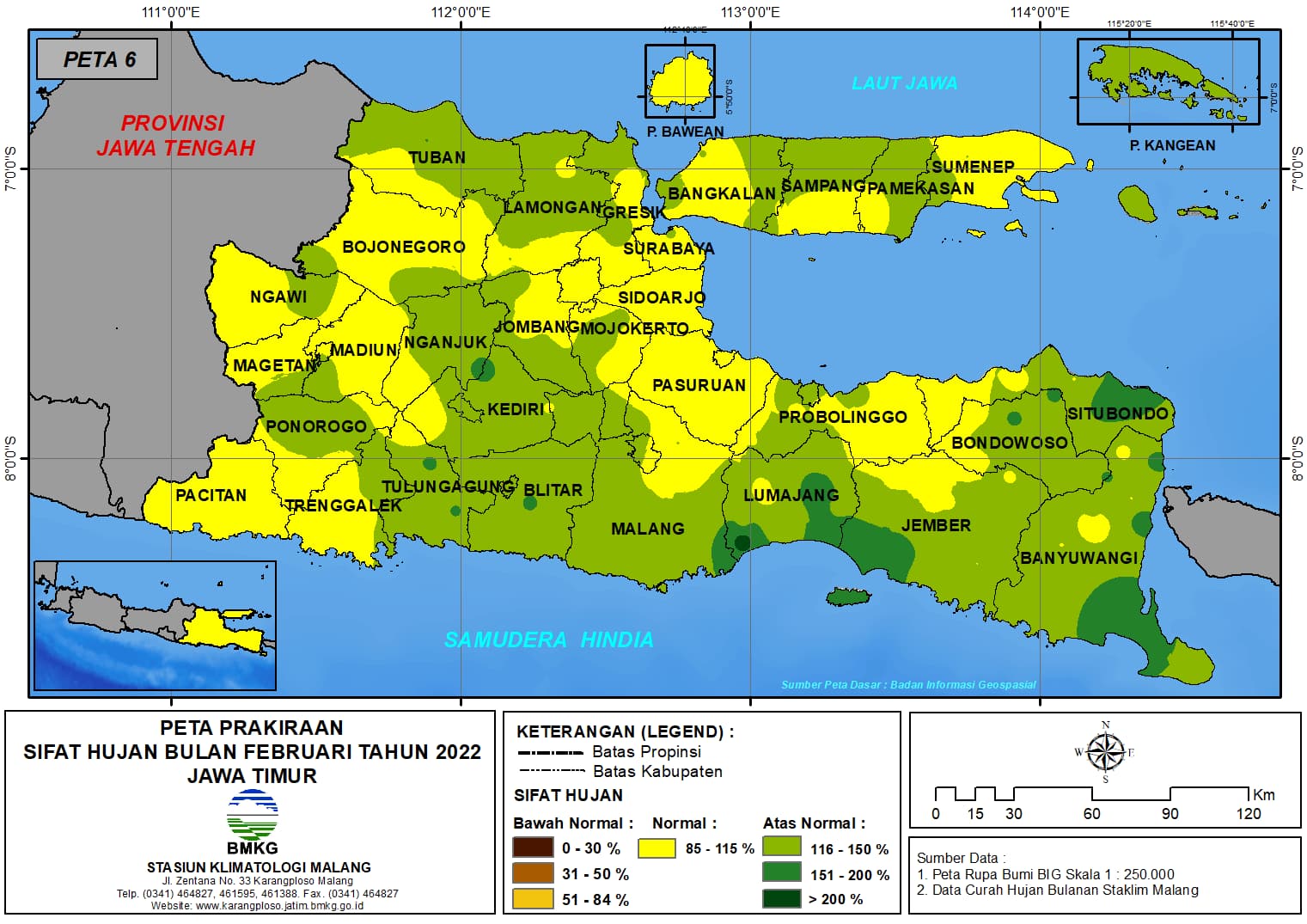 (Prakiraan - Bulanan) Sifat Hujan Bulan FEBRUARI Tahun 2022 - Update dari Analisis Bulan November Tahun 2021 di Provinsi Jawa Timur