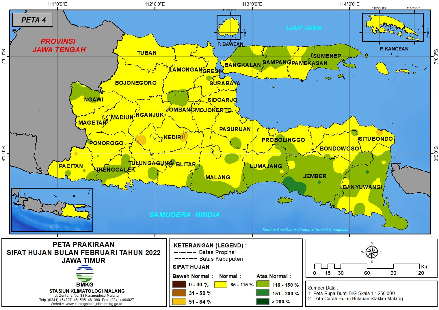 (Prakiraan - Bulanan) Sifat Hujan Bulan FEBRUARI Tahun 2022 - Update dari Analisis Bulan Desember Tahun 2021 di Provinsi Jawa Timur