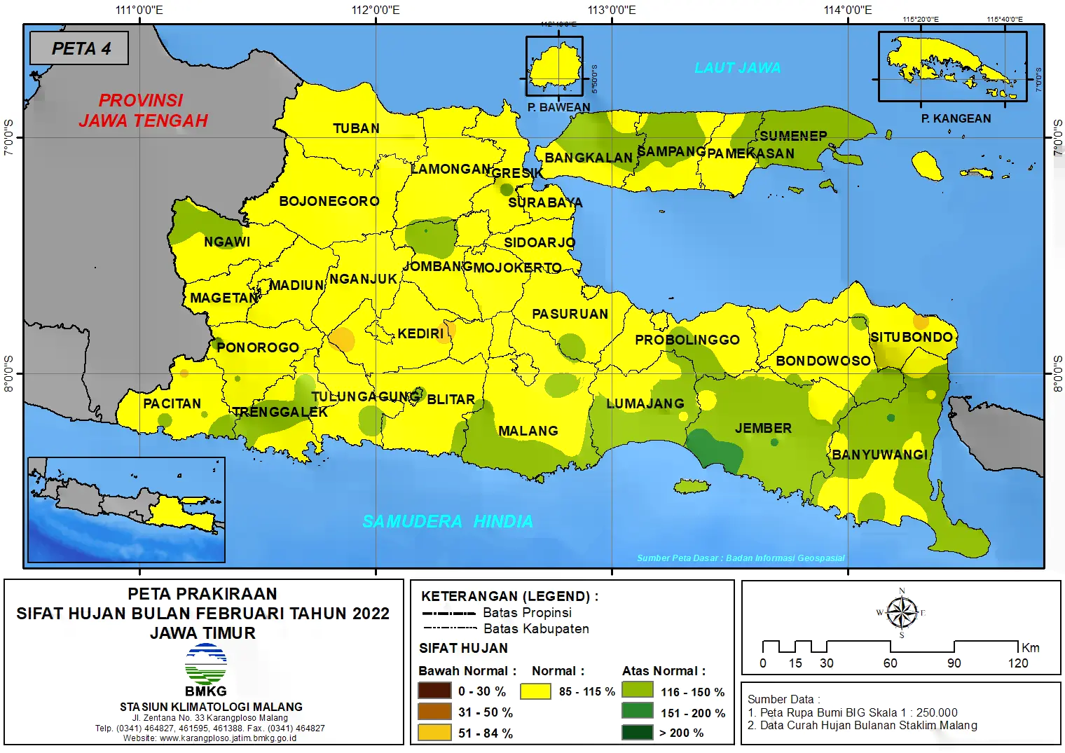 (Prakiraan - Bulanan) Sifat Hujan Bulan FEBRUARI Tahun 2022 - Update dari Analisis Bulan Desember Tahun 2021 di Provinsi Jawa Timur