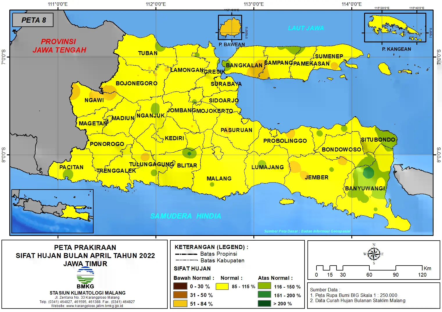 (Prakiraan - Bulanan) Sifat Hujan Bulan APRIL Tahun 2022 - Update dari Analisis Bulan Desember Tahun 2021 di Provinsi Jawa Timur
