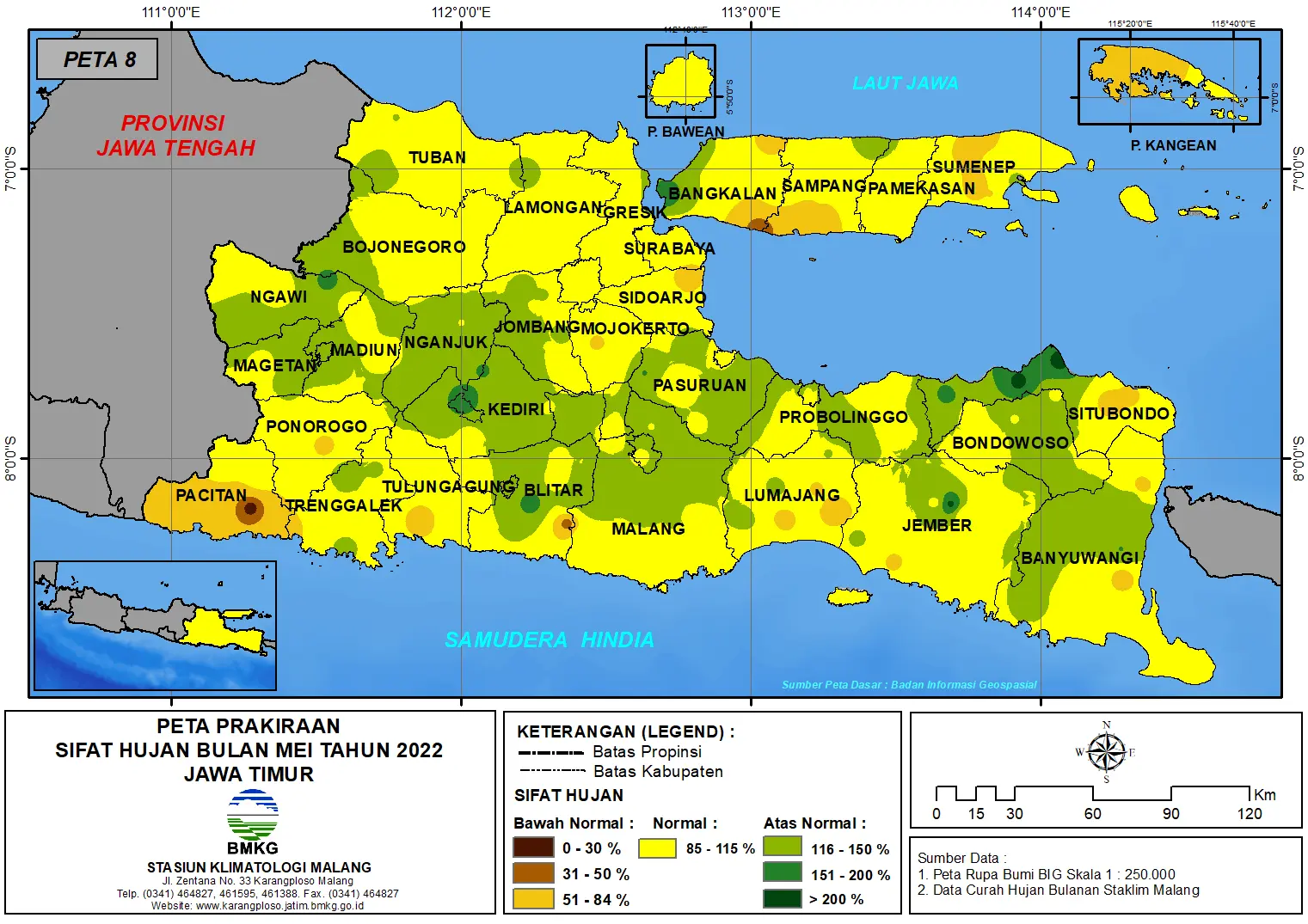 ( Prakiraan - Bulanan ) Sifat Hujan Bulan MEI Tahun 2022 - Update dari Analisis Bulan Januari Tahun 2022 di Provinsi Jawa Timur