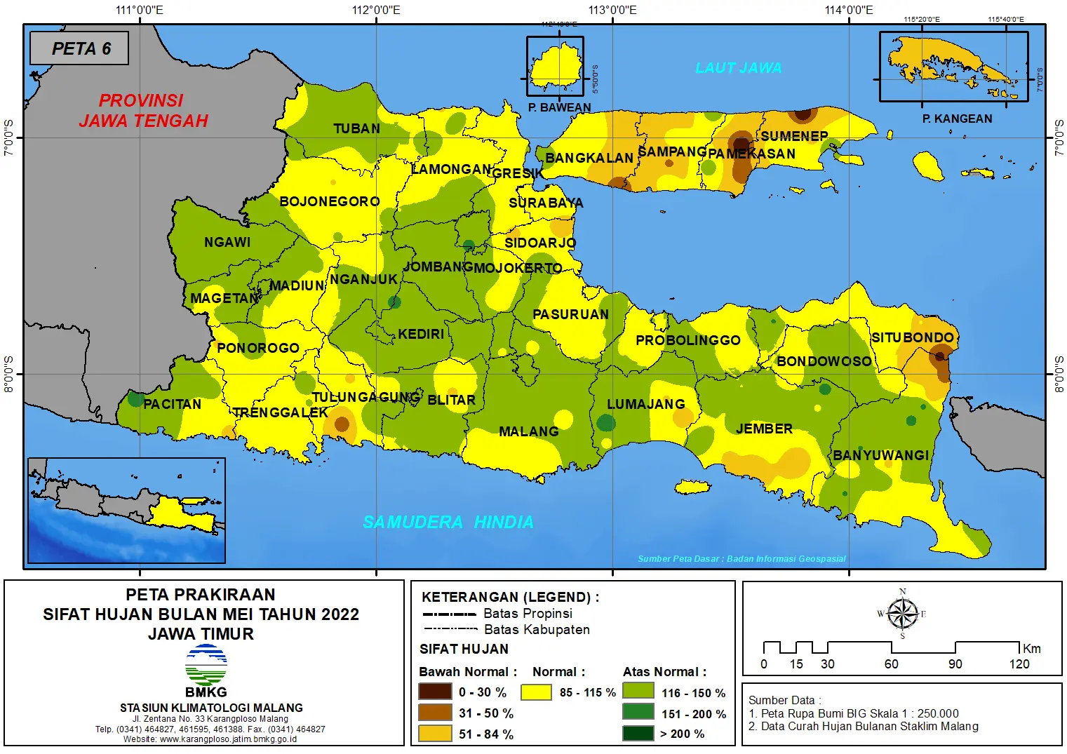 ( Prakiraan - Bulanan ) Sifat Hujan Bulan MEI Tahun 2022 - Update dari Analisis Bulan Februari Tahun 2022 di Provinsi Jawa Timur