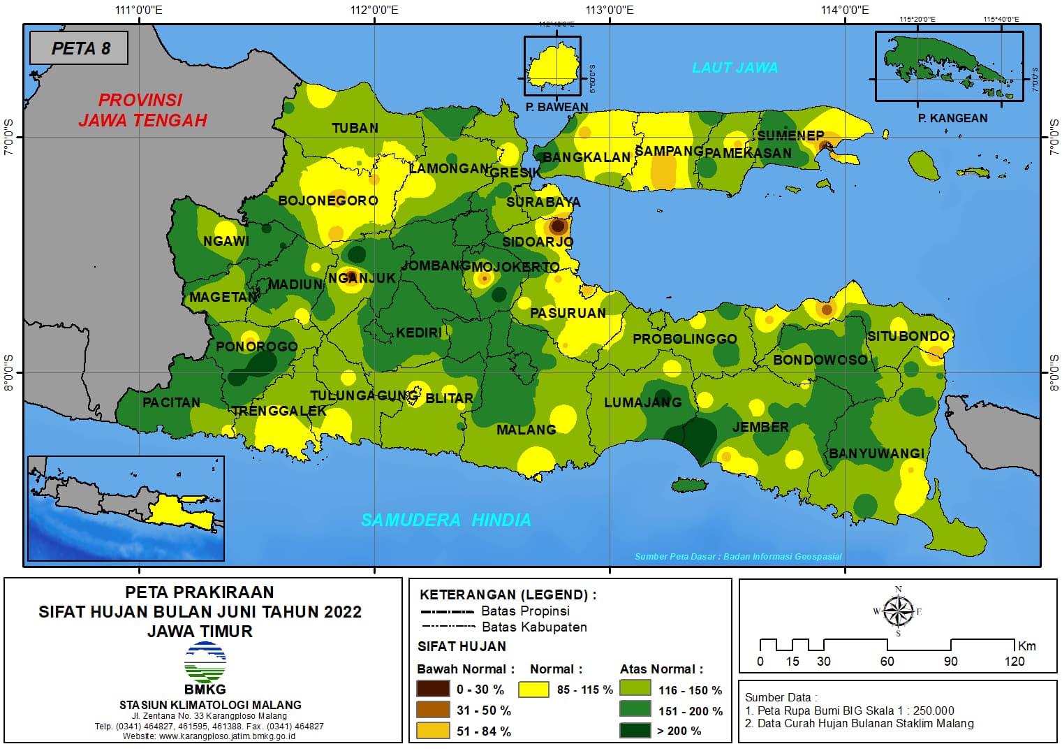 ( Prakiraan - Bulanan ) Sifat Hujan Bulan JUNI Tahun 2022 - Update dari Analisis Bulan Februari Tahun 2022 di Provinsi Jawa Timur