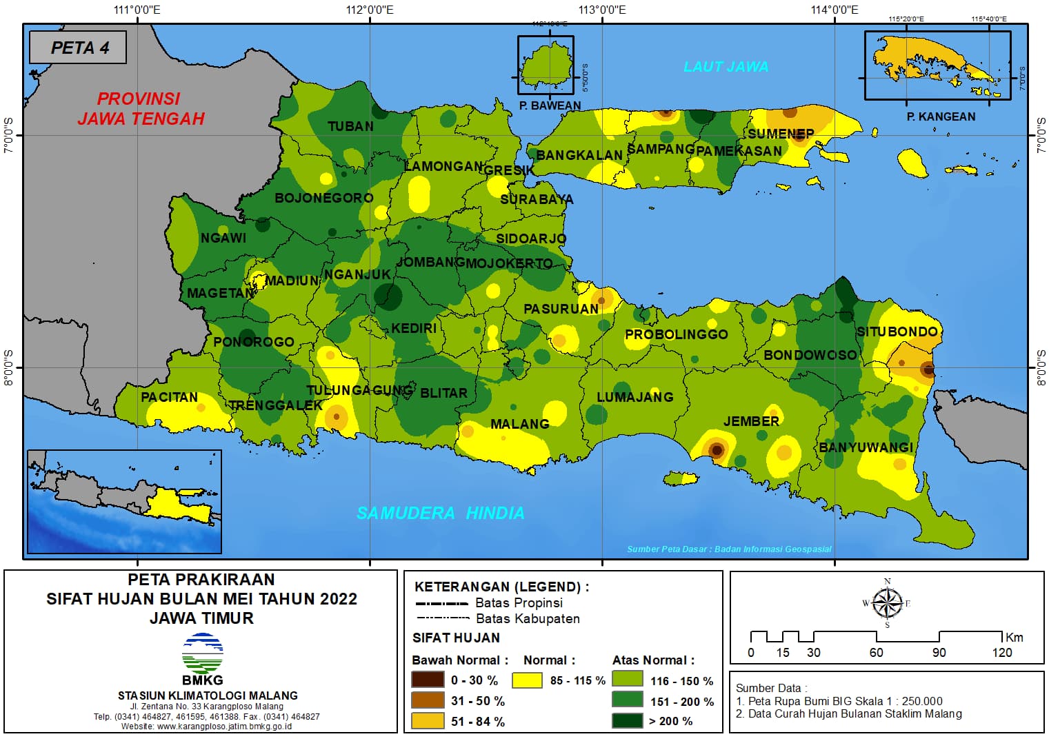 ( Prakiraan - Bulanan ) Sifat Hujan Bulan MEI Tahun 2022 - Update dari Analisis Bulan Maret Tahun 2022 di Provinsi Jawa Timur