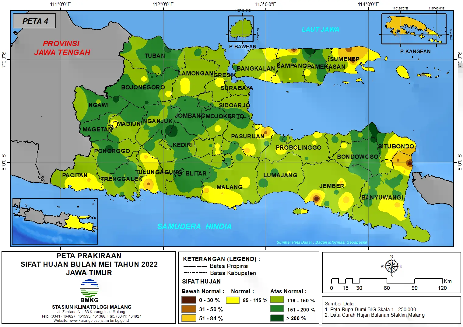 ( Prakiraan - Bulanan ) Sifat Hujan Bulan MEI Tahun 2022 - Update dari Analisis Bulan Maret Tahun 2022 di Provinsi Jawa Timur