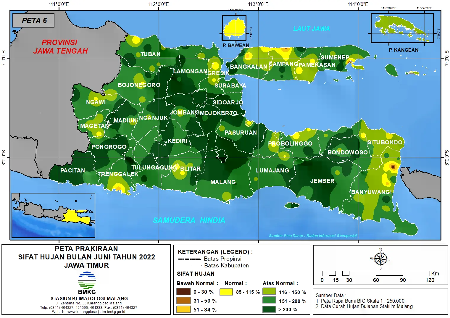 ( Prakiraan - Bulanan ) Sifat Hujan Bulan JUNI Tahun 2022 - Update dari Analisis Bulan Maret Tahun 2022 di Provinsi Jawa Timur