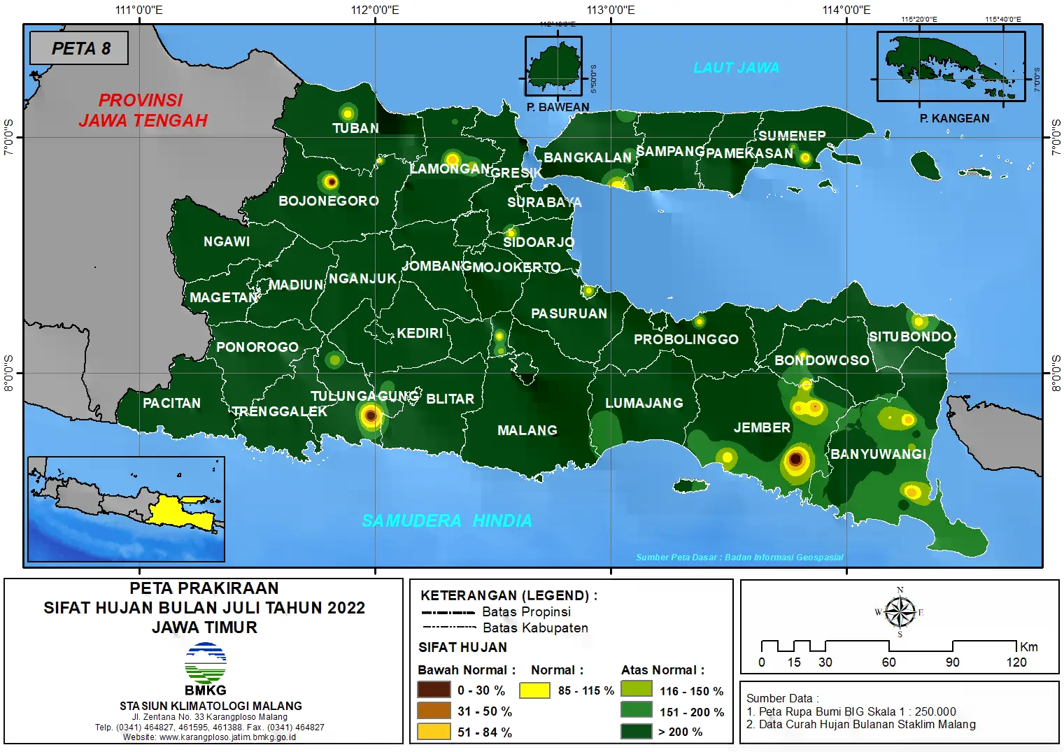 ( Prakiraan - Bulanan ) Sifat Hujan Bulan JULI Tahun 2022 - Update dari Analisis Bulan Maret Tahun 2022 di Provinsi Jawa Timur