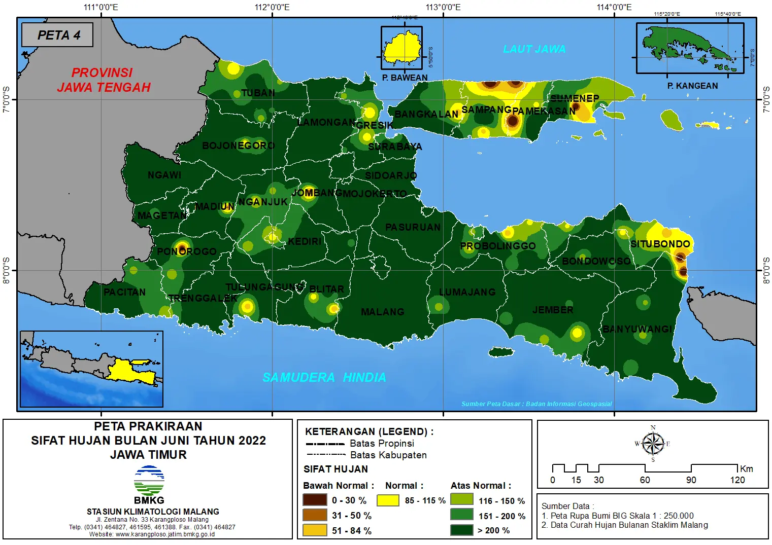 ( Prakiraan - Bulanan ) Sifat Hujan Bulan JUNI Tahun 2022 - Update dari Analisis Bulan April Tahun 2022 di Provinsi Jawa Timur