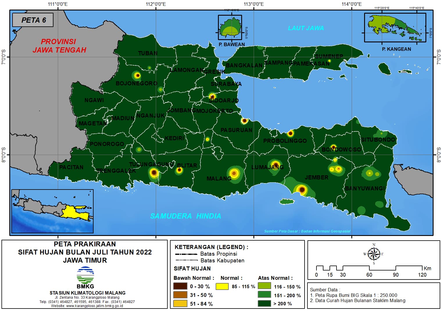 ( Prakiraan - Bulanan ) Sifat Hujan Bulan JULI Tahun 2022 - Update dari Analisis Bulan April Tahun 2022 di Provinsi Jawa Timur