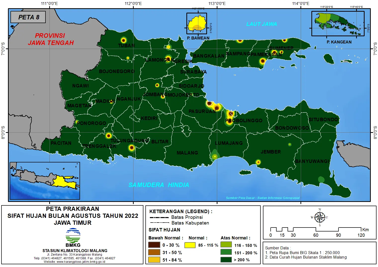 ( Prakiraan - Bulanan ) Sifat Hujan Bulan AGUSTUS Tahun 2022 - Update dari Analisis Bulan April Tahun 2022 di Provinsi Jawa Timur
