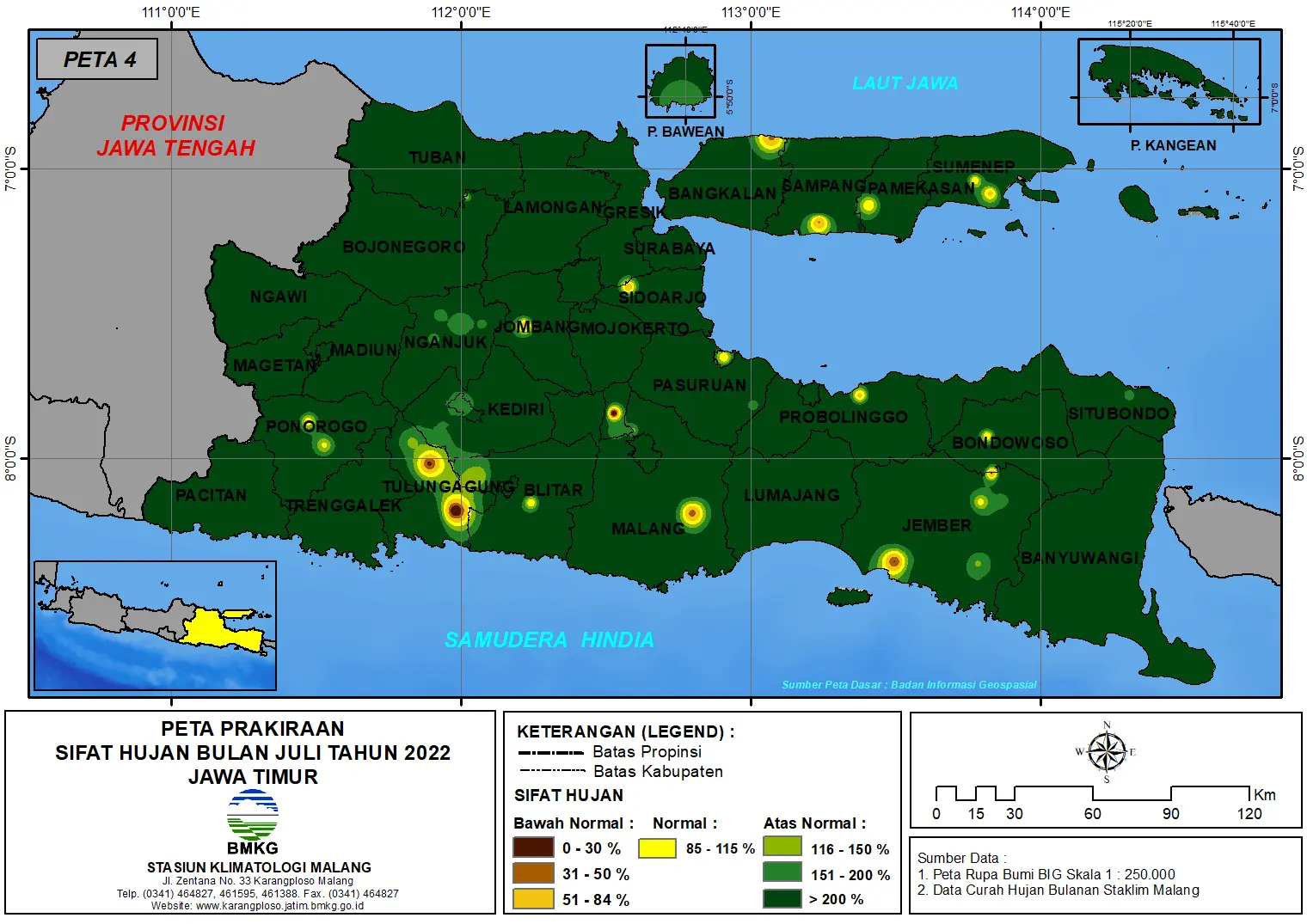 ( Prakiraan - Bulanan ) Sifat Hujan Bulan JULI Tahun 2022 - Update dari Analisis Bulan Mei Tahun 2022 di Provinsi Jawa Timur