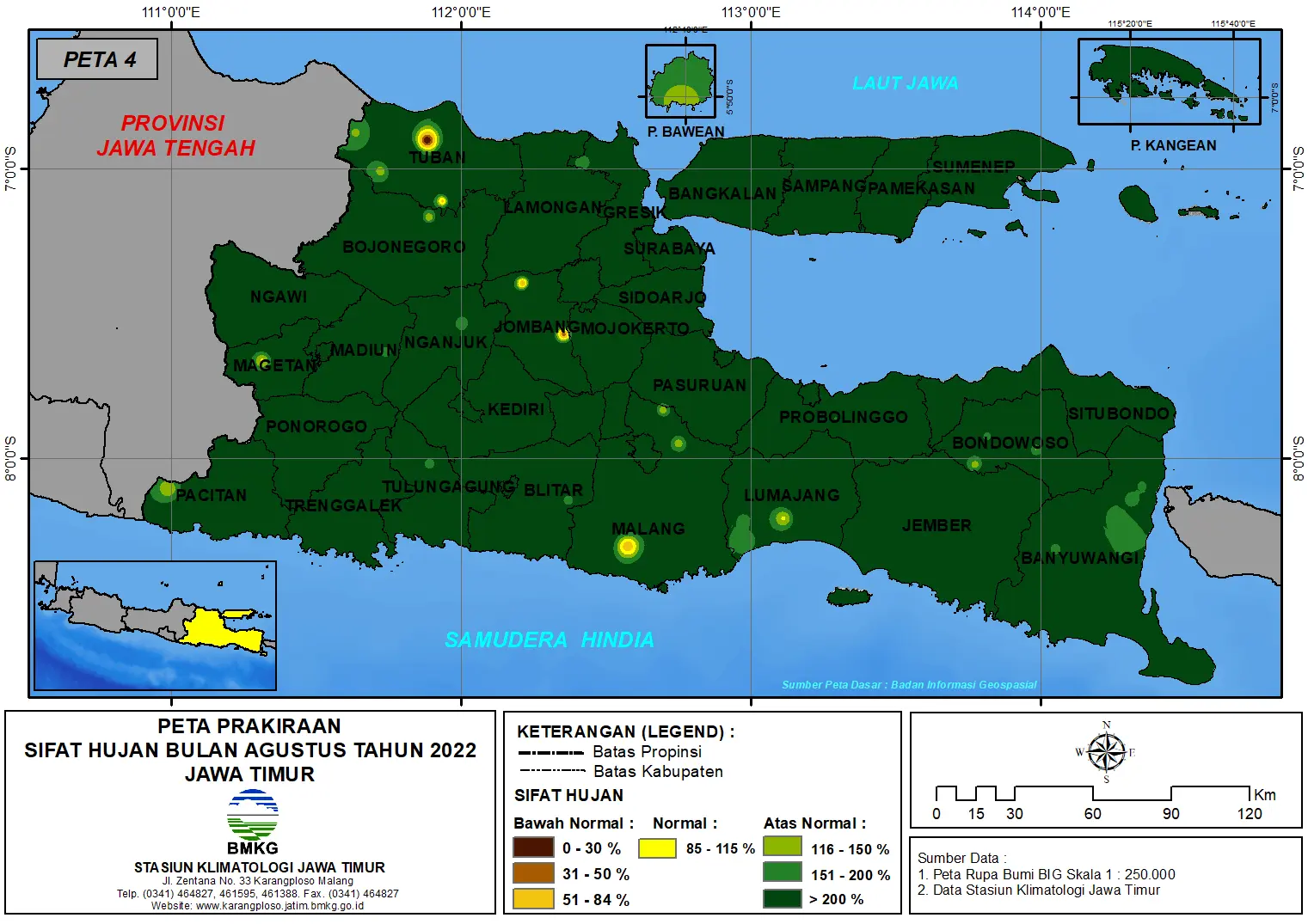 ( Prakiraan - Bulanan ) Sifat Hujan Bulan AGUSTUS Tahun 2022 - Update dari Analisis Bulan Juni Tahun 2022 di Provinsi Jawa Timur