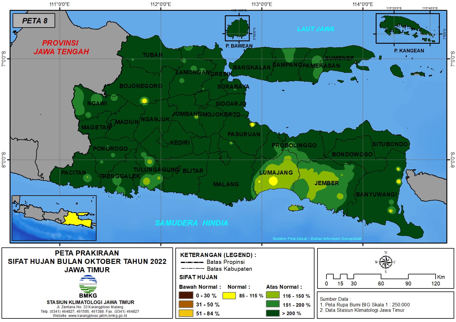 ( Prakiraan - Bulanan ) Sifat Hujan Bulan OKTOBER Tahun 2022 - Update dari Analisis Bulan Juni Tahun 2022 di Provinsi Jawa Timur