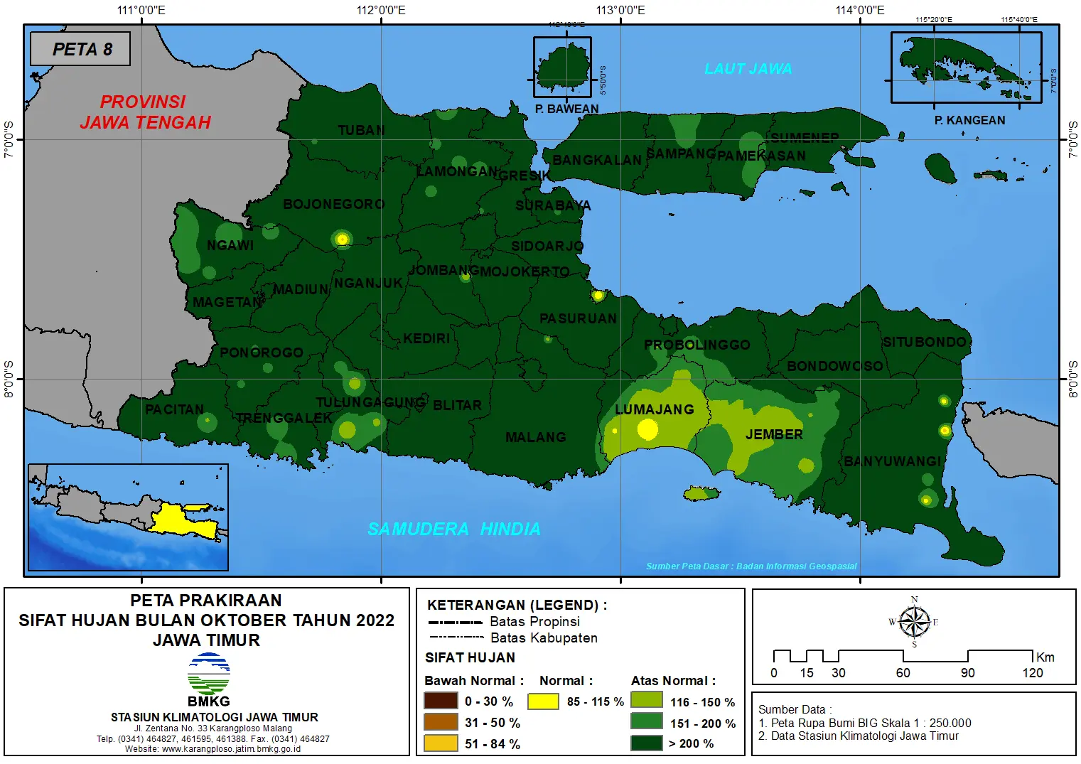 ( Prakiraan - Bulanan ) Sifat Hujan Bulan OKTOBER Tahun 2022 - Update dari Analisis Bulan Juni Tahun 2022 di Provinsi Jawa Timur