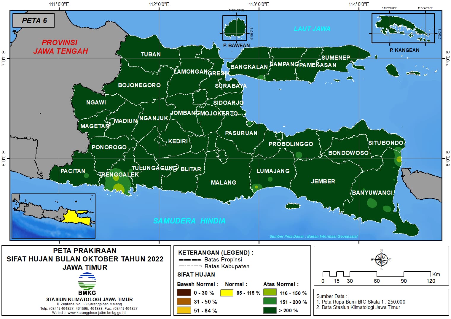 ( Prakiraan - Bulanan ) Sifat Hujan Bulan OKTOBER Tahun 2022 - Update dari Analisis Bulan Juli Tahun 2022 di Provinsi Jawa Timur