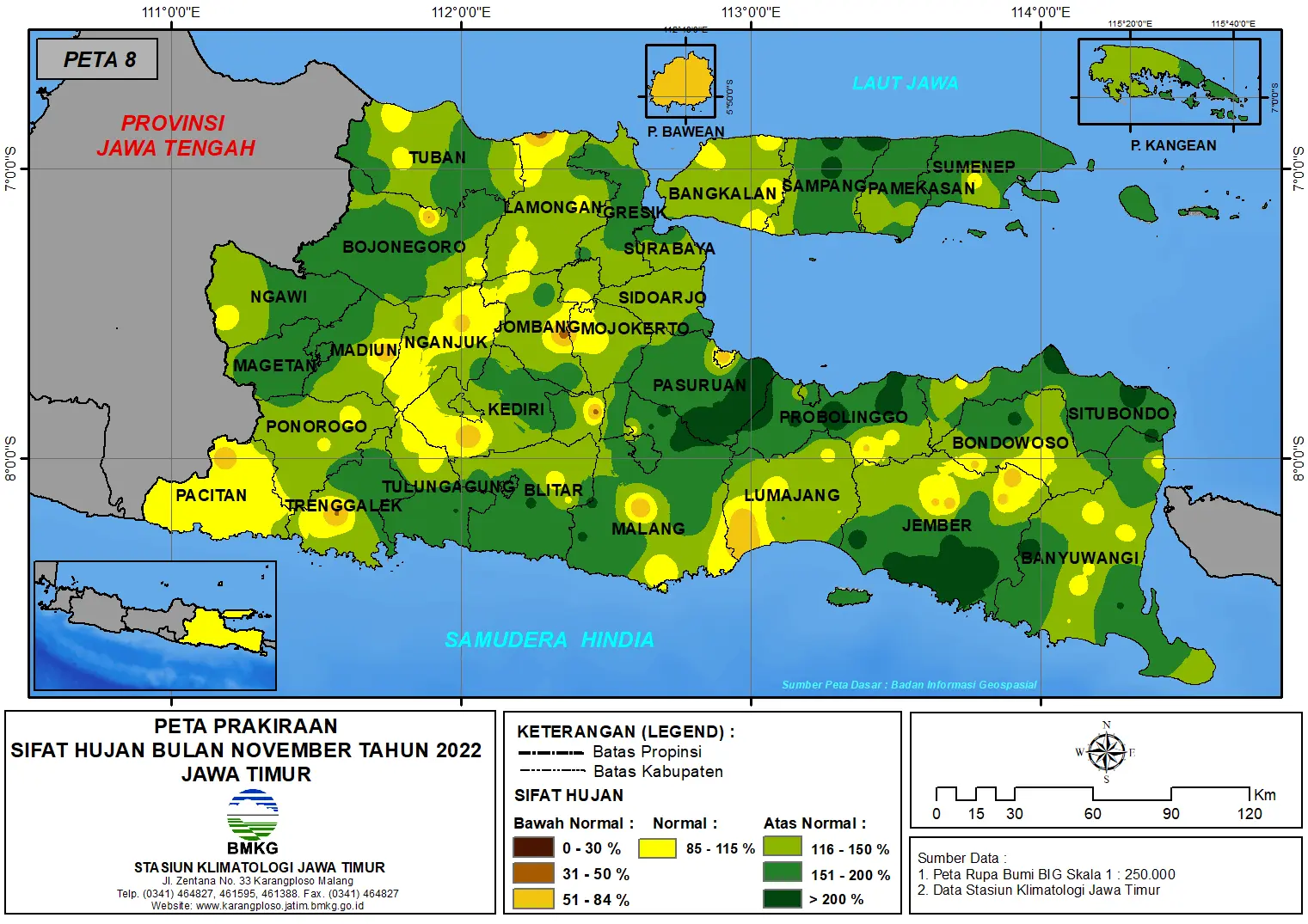 ( Prakiraan - Bulanan ) Sifat Hujan Bulan NOVEMBER Tahun 2022 - Update dari Analisis Bulan Juli Tahun 2022 di Provinsi Jawa Timur