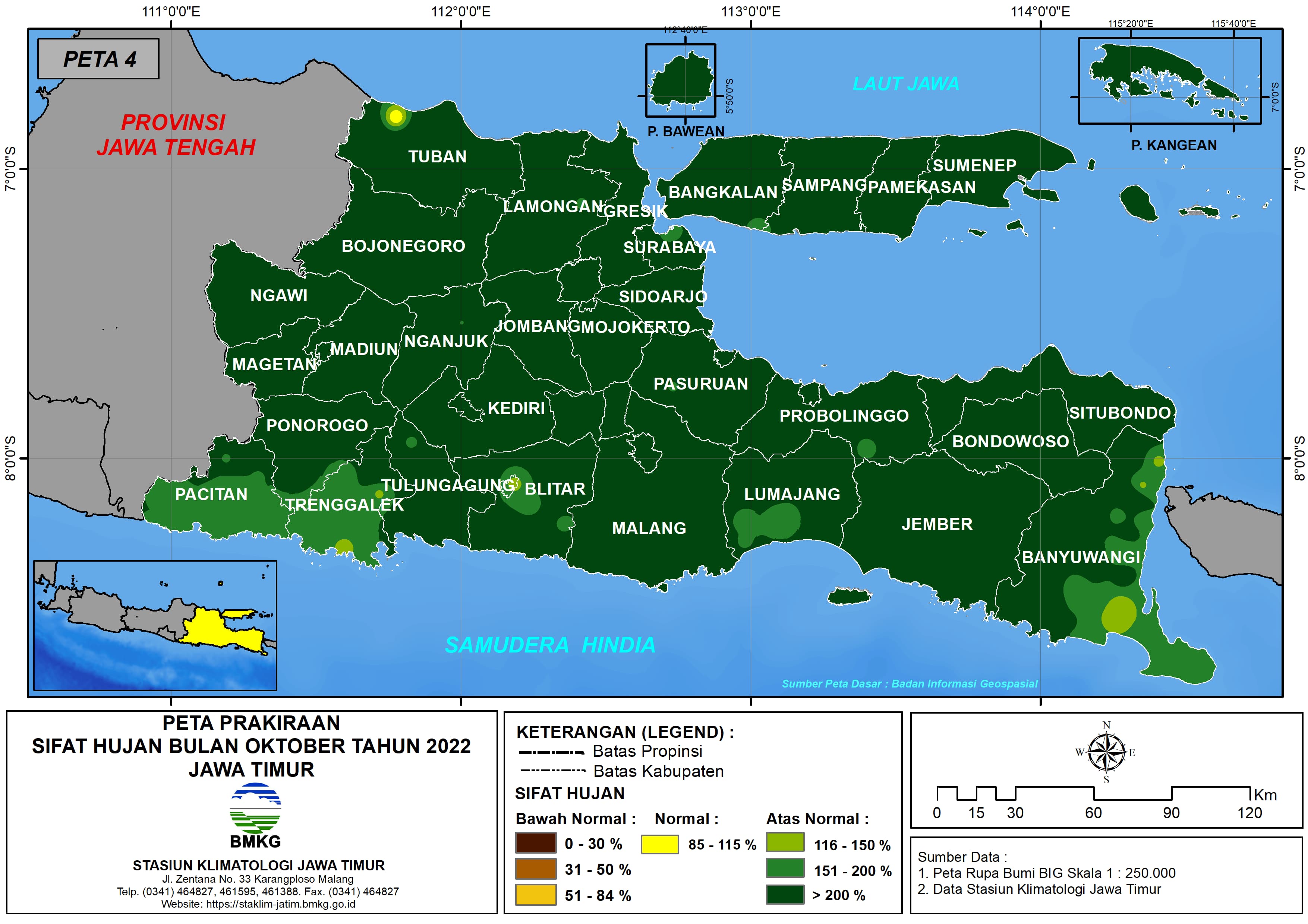 ( Prakiraan - Bulanan ) Sifat Hujan Bulan OKTOBER Tahun 2022 - Update dari Analisis Bulan Agustus Tahun 2022 di Provinsi Jawa Timur
