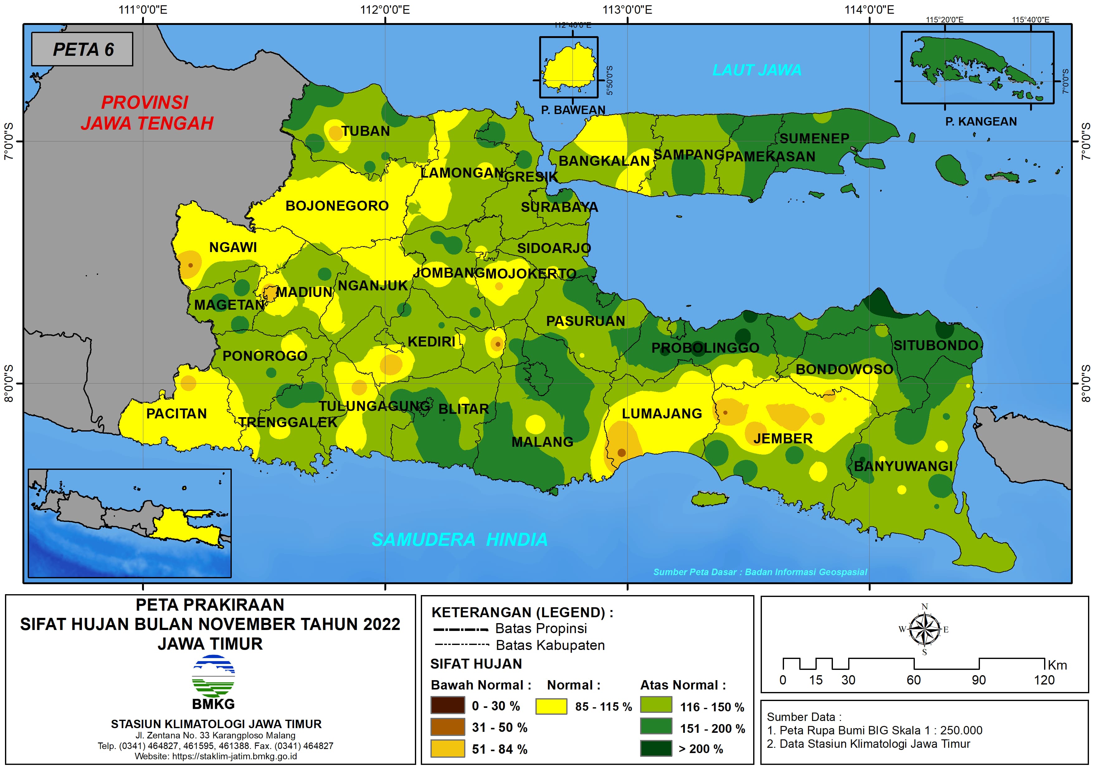 ( Prakiraan - Bulanan ) Sifat Hujan Bulan NOVEMBER Tahun 2022 - Update dari Analisis Bulan Agustus Tahun 2022 di Provinsi Jawa Timur