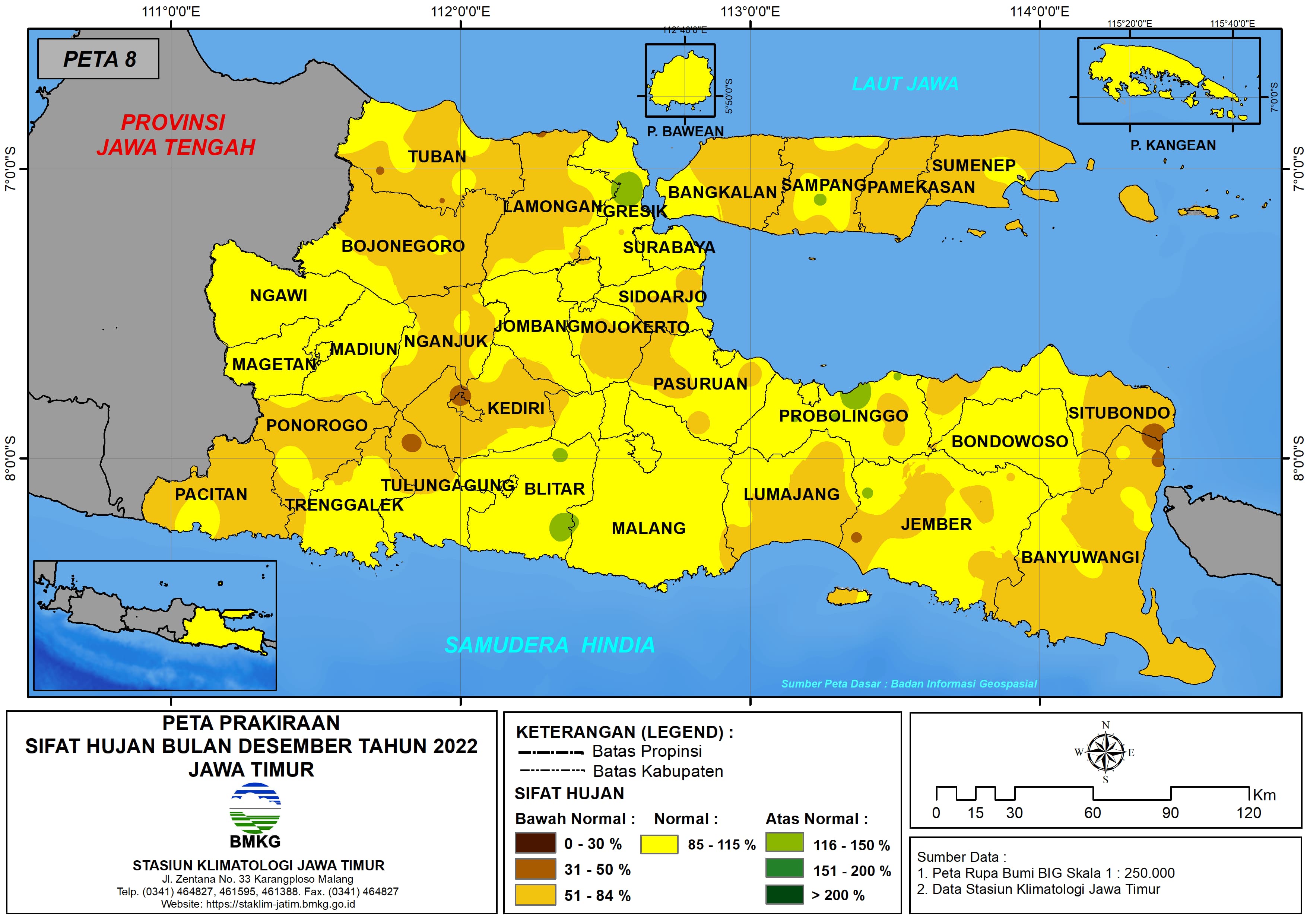 ( Prakiraan - Bulanan ) Sifat Hujan Bulan DESEMBER Tahun 2022 - Update dari Analisis Bulan Agustus Tahun 2022 di Provinsi Jawa Timur