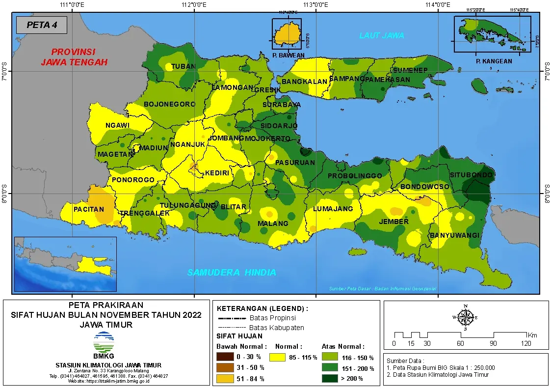 ( Prakiraan - Bulanan ) Sifat Hujan Bulan NOVEMBER Tahun 2022 - Update dari Analisis Bulan September Tahun 2022 di Provinsi Jawa Timur