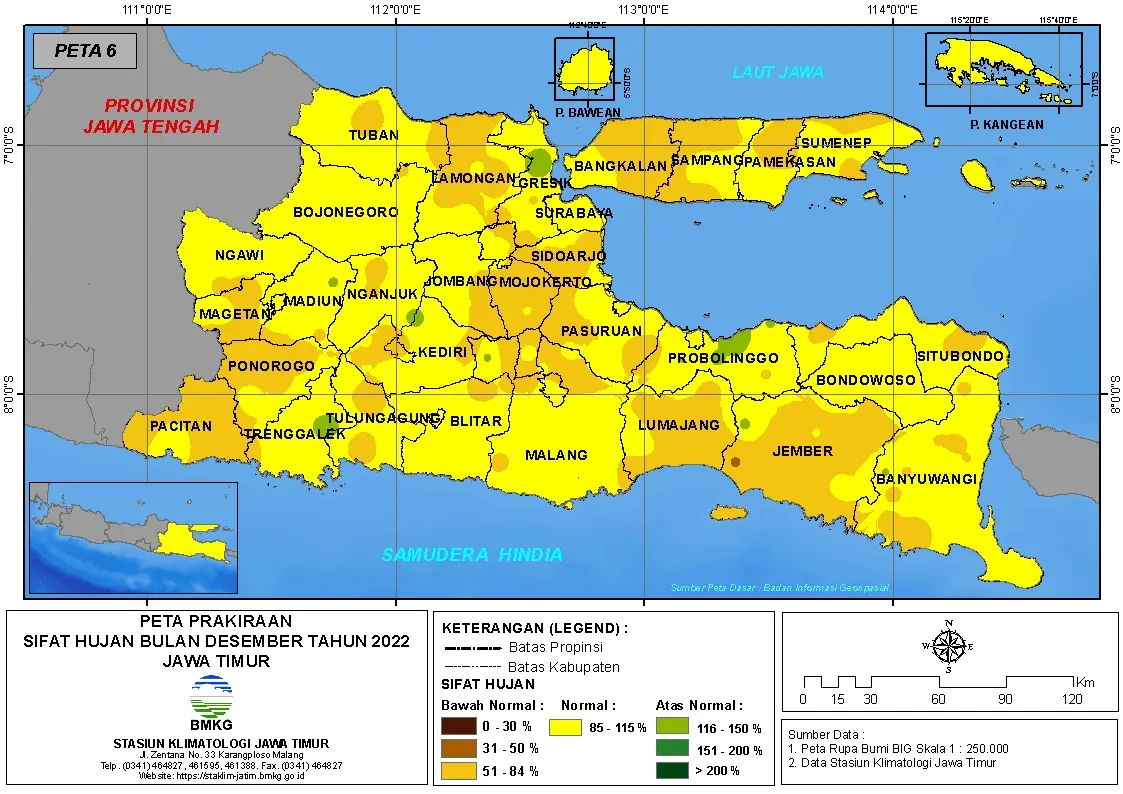 ( Prakiraan - Bulanan ) Sifat Hujan Bulan DESEMBER Tahun 2022 - Update dari Analisis Bulan September Tahun 2022 di Provinsi Jawa Timur