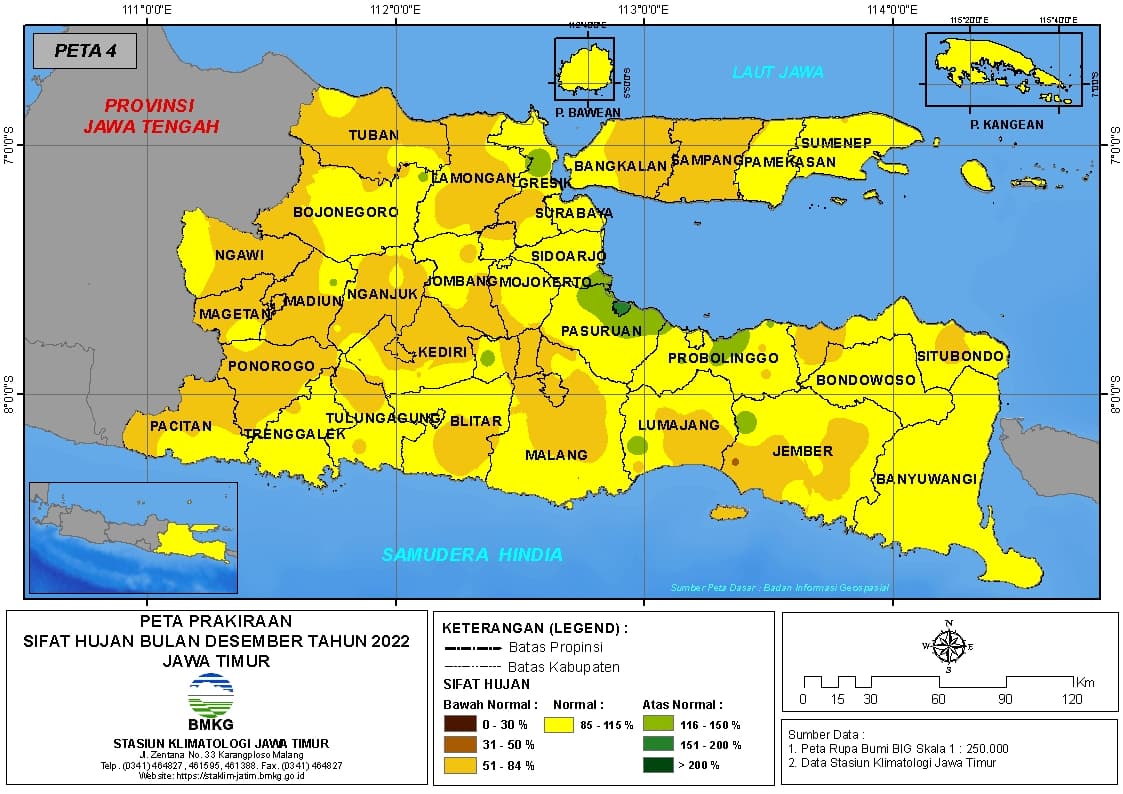 ( Prakiraan - Bulanan ) Sifat Hujan Bulan DESEMBER Tahun 2022 - Update dari Analisis Bulan Oktober Tahun 2022 di Provinsi Jawa Timur