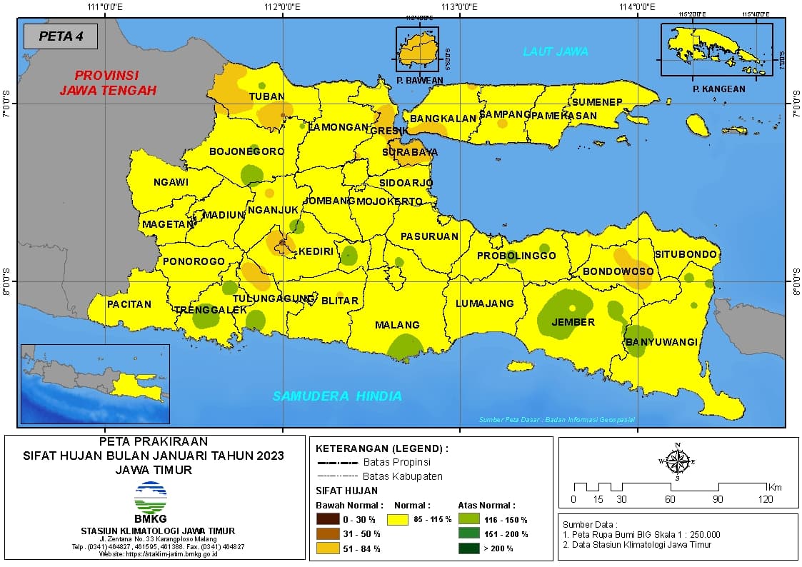 ( Prakiraan - Bulanan ) Sifat Hujan Bulan JANUARI Tahun 2023 - Update dari Analisis Bulan November Tahun 2022 di Provinsi Jawa Timur