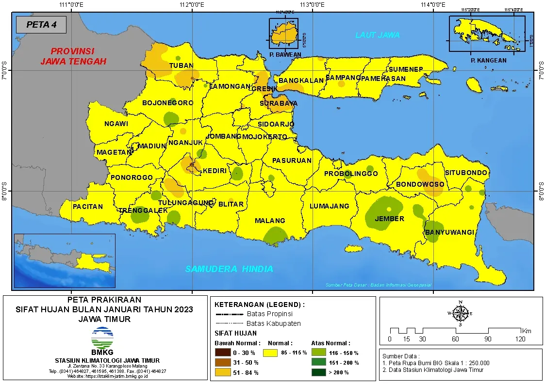 ( Prakiraan - Bulanan ) Sifat Hujan Bulan JANUARI Tahun 2023 - Update dari Analisis Bulan November Tahun 2022 di Provinsi Jawa Timur