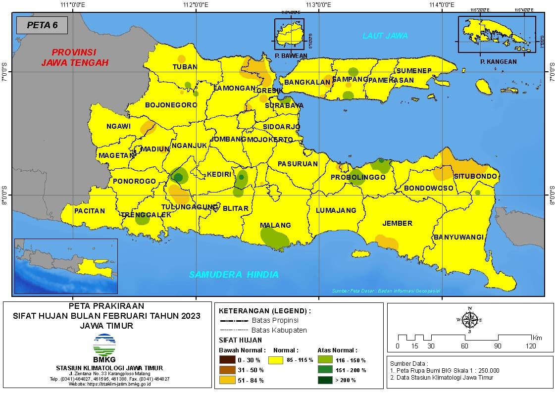 ( Prakiraan - Bulanan ) Sifat Hujan Bulan FEBRUARI Tahun 2023 - Update dari Analisis Bulan November Tahun 2022 di Provinsi Jawa Timur