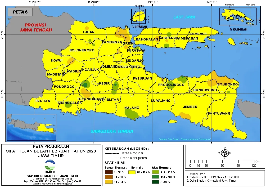 ( Prakiraan - Bulanan ) Sifat Hujan Bulan FEBRUARI Tahun 2023 - Update dari Analisis Bulan November Tahun 2022 di Provinsi Jawa Timur