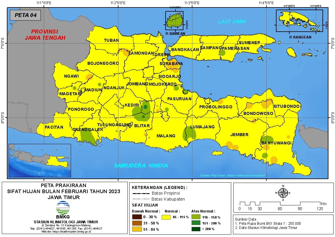 ( Prakiraan - Bulanan ) Sifat Hujan Bulan FEBRUARI Tahun 2023 - Update dari Analisis Bulan Desember Tahun 2022 di Provinsi Jawa Timur