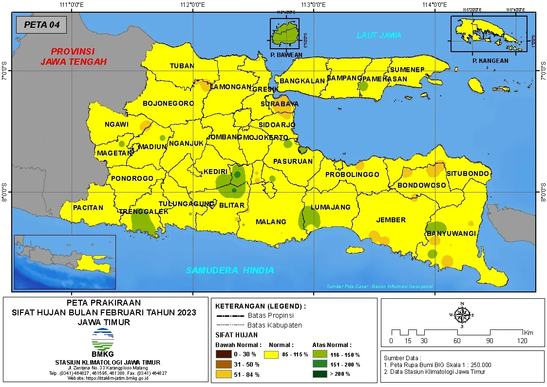 ( Prakiraan - Bulanan ) Sifat Hujan Bulan FEBRUARI Tahun 2023 - Update dari Analisis Bulan Desember Tahun 2022 di Provinsi Jawa Timur