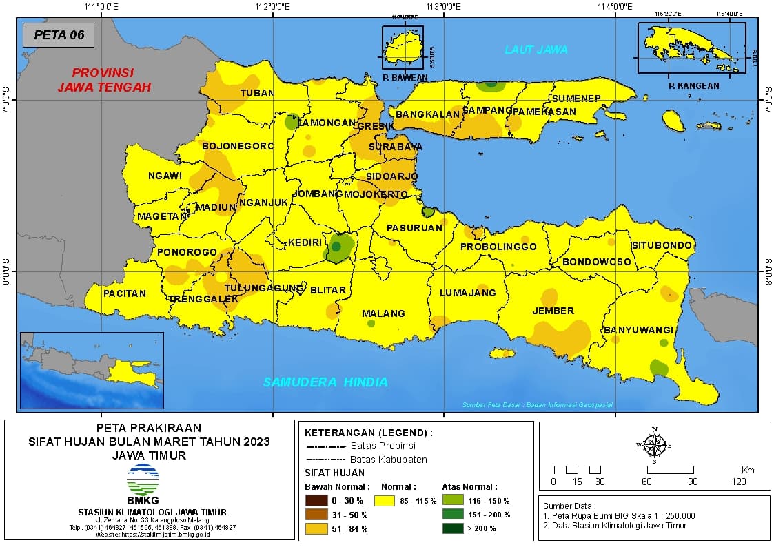 ( Prakiraan - Bulanan ) Sifat Hujan Bulan MARET Tahun 2023 - Update dari Analisis Bulan Desember Tahun 2022 di Provinsi Jawa Timur